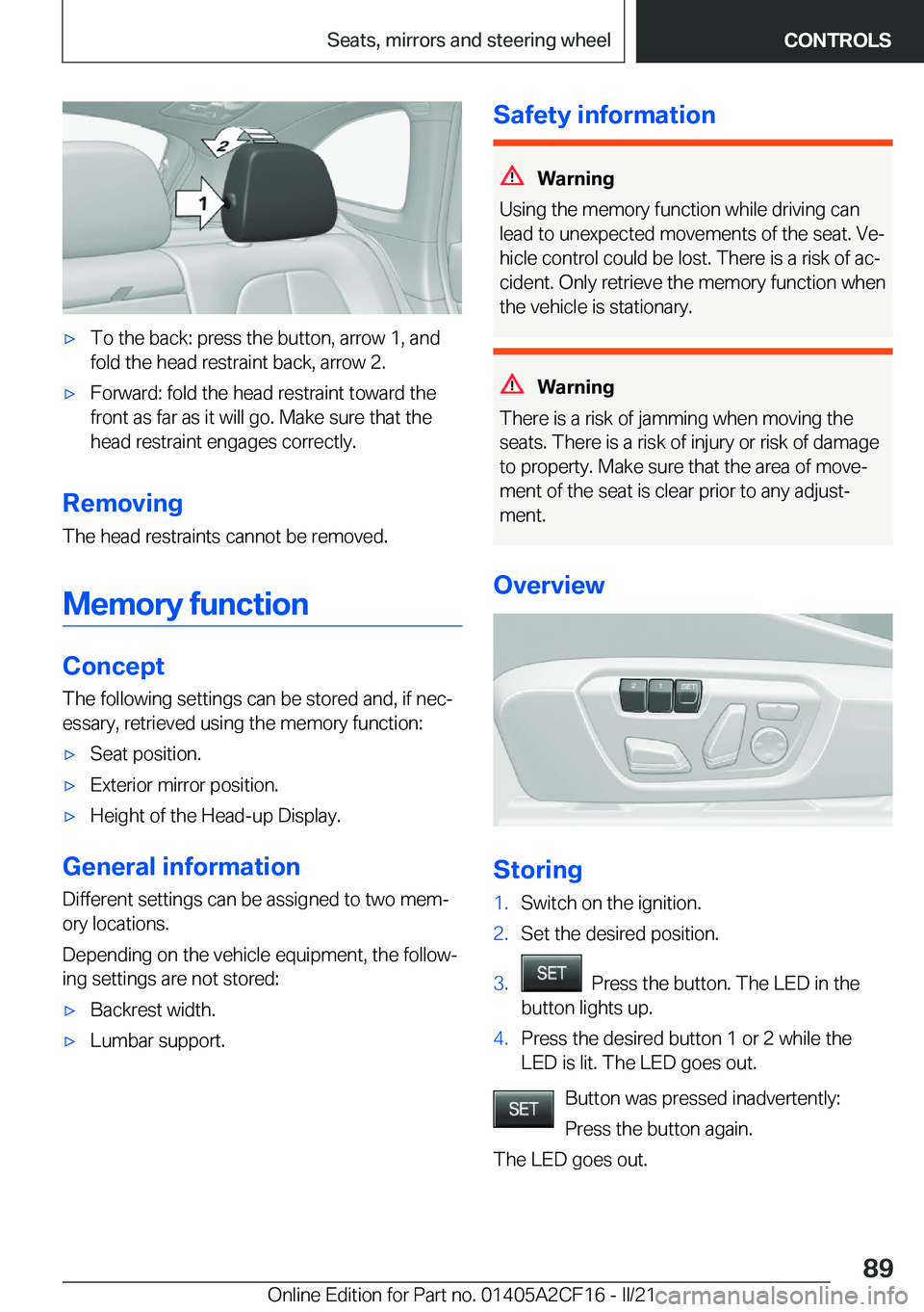 BMW X2 2022  Owners Manual 'x�T�o��t�h�e��b�a�c�k�:��p�r�e�s�s��t�h�e��b�u�t�t�o�n�,��a�r�r�o�w��1�,��a�n�d�f�o�l�d��t�h�e��h�e�a�d��r�e�s�t�r�a�i�n�t��b�a�c�k�,��a�r�r�o�w��2�.'x�F�o�r�w�a�r�d�:��f�o�l�d