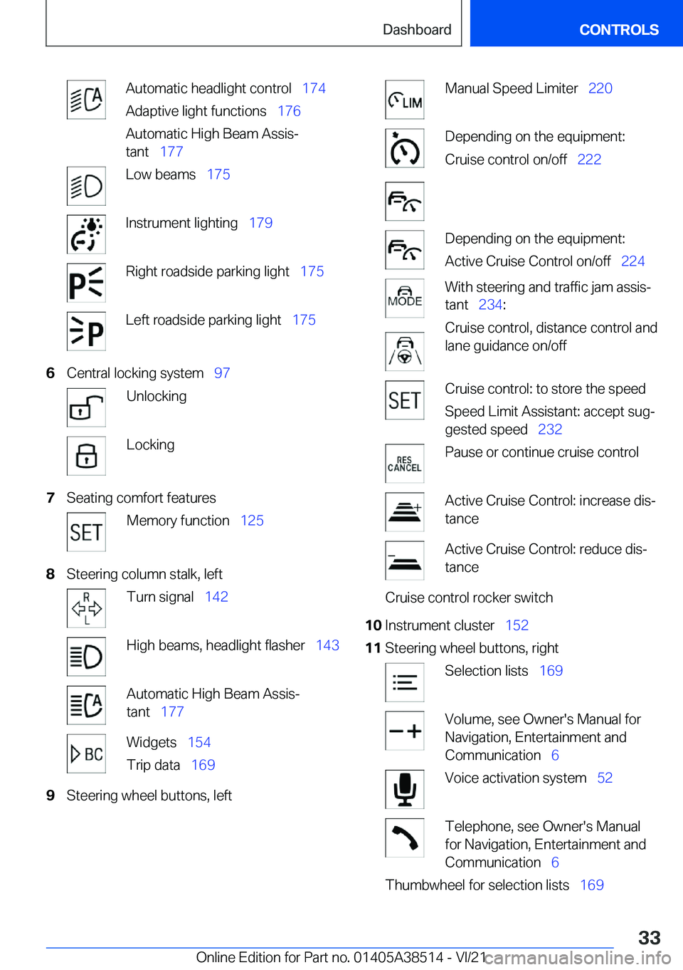 BMW X3 2022  Owners Manual �A�u�t�o�m�a�t�i�c��h�e�a�d�l�i�g�h�t��c�o�n�t�r�o�l#\#_�1�7�4
�A�d�a�p�t�i�v�e��l�i�g�h�t��f�u�n�c�t�i�o�n�s#\#_ �1�7�6
�A�u�t�o�m�a�t�i�c��H�i�g�h��B�e�a�m��A�s�s�i�s#j
�t�a�n�t#\#_ �1�7�7�L�