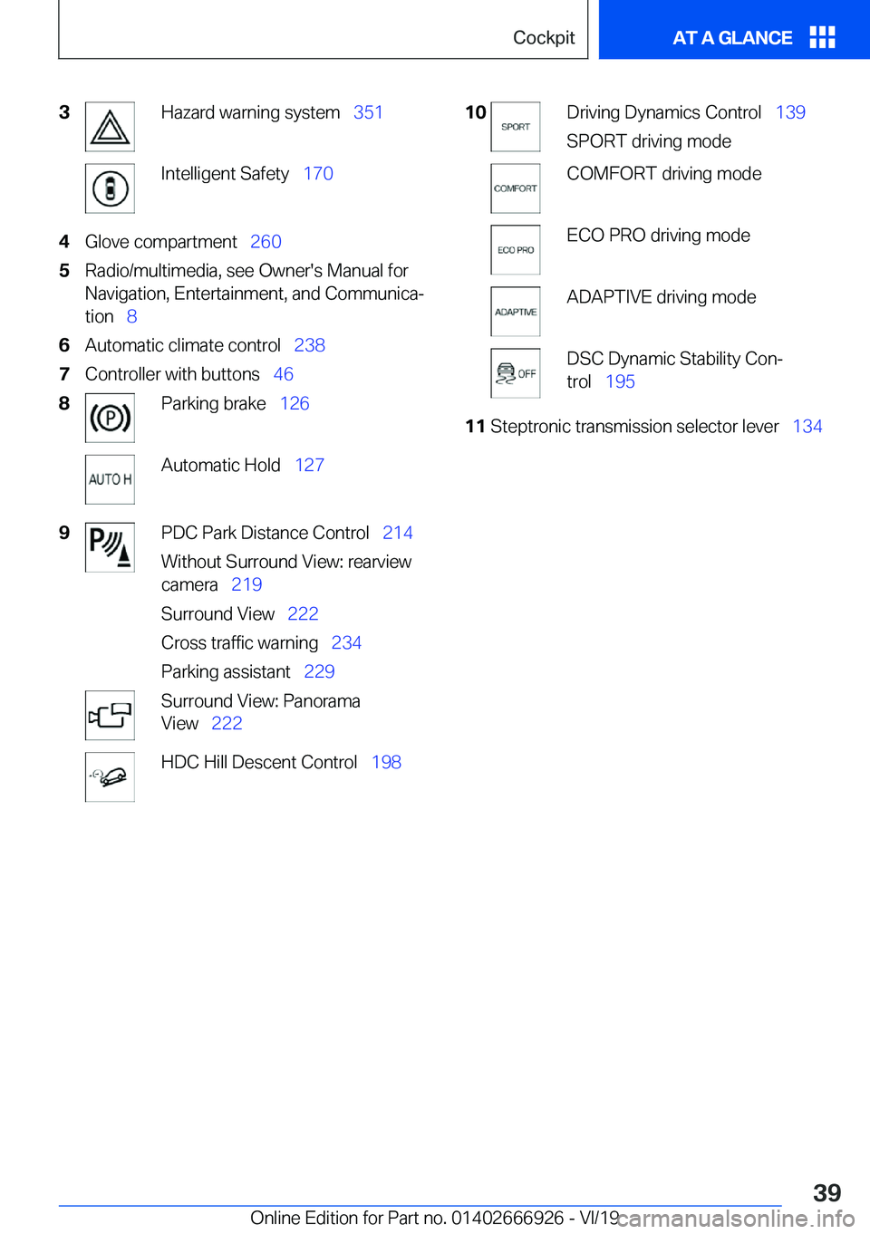 BMW X3 2020  Owners Manual �3�H�a�z�a�r�d��w�a�r�n�i�n�g��s�y�s�t�e�m\_�3�5�1�I�n�t�e�l�l�i�g�e�n�t��S�a�f�e�t�y\_�1�7�0�4�G�l�o�v�e��c�o�m�p�a�r�t�m�e�n�t\_ �2�6�0�5�R�a�d�i�o�/�m�u�l�t�i�m�e�d�i�a�,��s�e�e��O�w�n�
