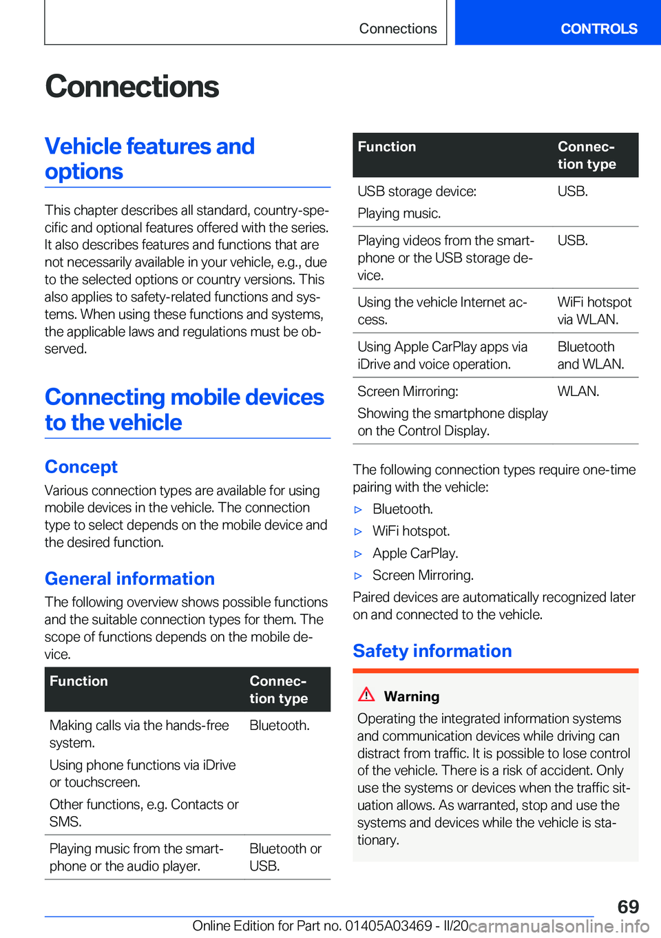 BMW X3 M 2021  Owners Manual �C�o�n�n�e�c�t�i�o�n�s�V�e�h�i�c�l�e��f�e�a�t�u�r�e�s��a�n�d�o�p�t�i�o�n�s
�T�h�i�s��c�h�a�p�t�e�r��d�e�s�c�r�i�b�e�s��a�l�l��s�t�a�n�d�a�r�d�,��c�o�u�n�t�r�y�-�s�p�e#j�c�i�f�i�c��a�n�d��o�p�