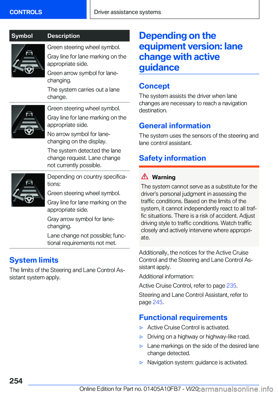 BMW X5 2021  Owners Manual �S�y�m�b�o�l�D�e�s�c�r�i�p�t�i�o�n�G�r�e�e�n��s�t�e�e�r�i�n�g��w�h�e�e�l��s�y�m�b�o�l�.
�G�r�a�y��l�i�n�e��f�o�r��l�a�n�e��m�a�r�k�i�n�g��o�n��t�h�e
�a�p�p�r�o�p�r�i�a�t�e��s�i�d�e�.
�G�r�e�