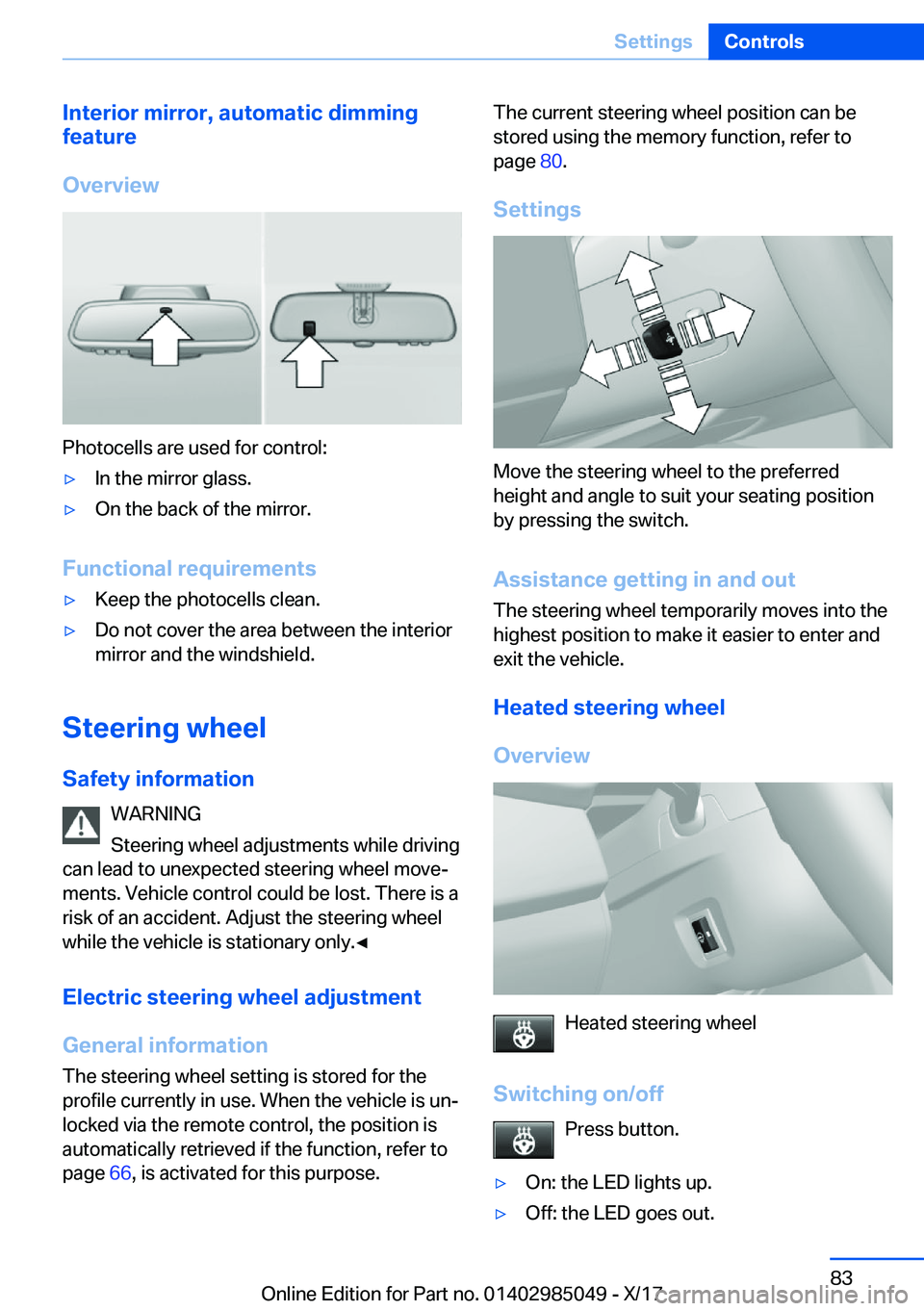 BMW X5M 2018  Owners Manual �I�n�t�e�r�i�o�r��m�i�r�r�o�r�,��a�u�t�o�m�a�t�i�c��d�i�m�m�i�n�g
�f�e�a�t�u�r�e
�O�v�e�r�v�i�e�w
�P�h�o�t�o�c�e�l�l�s� �a�r�e� �u�s�e�d� �f�o�r� �c�o�n�t�r�o�l�:
'y�I�n� �t�h�e� �m�i�r�r�o�r� 