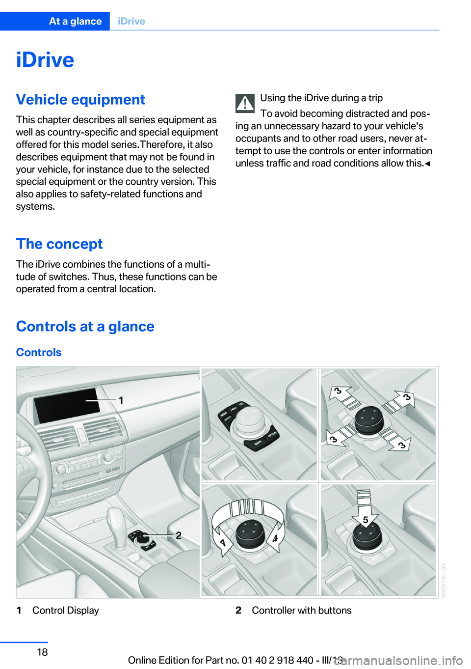 BMW X5M 2013  Owners Manual iDriveVehicle equipment
This chapter describes all series equipment as
well as country-specific and special equipment
offered for this model series.Therefore, it also
describes equipment that may not 