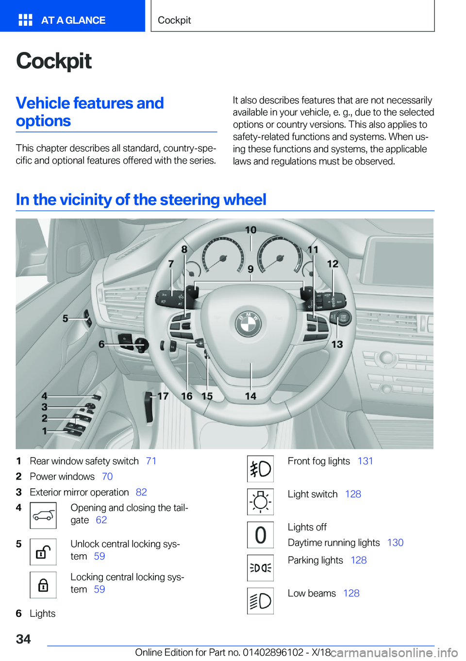 BMW X6 2019  Owners Manual �C�o�c�k�p�i�t�V�e�h�i�c�l�e��f�e�a�t�u�r�e�s��a�n�d�o�p�t�i�o�n�s
�T�h�i�s��c�h�a�p�t�e�r��d�e�s�c�r�i�b�e�s��a�l�l��s�t�a�n�d�a�r�d�,��c�o�u�n�t�r�y�-�s�p�ej�c�i�f�i�c��a�n�d��o�p�t�i�o�n�