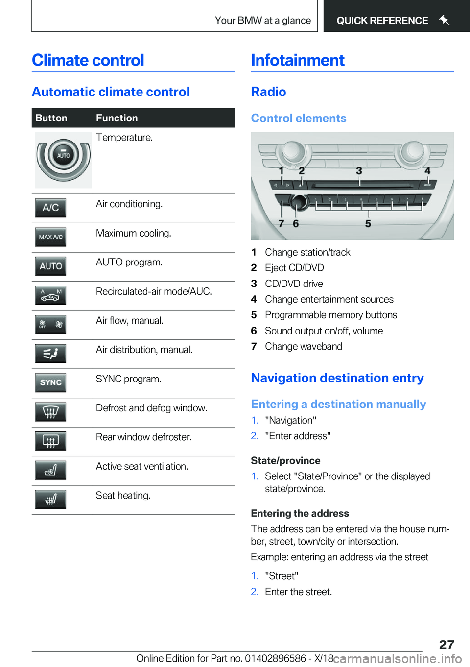 BMW X6 M 2019  Owners Manual �C�l�i�m�a�t�e��c�o�n�t�r�o�l
�A�u�t�o�m�a�t�i�c��c�l�i�m�a�t�e��c�o�n�t�r�o�l
�B�u�t�t�o�n�F�u�n�c�t�i�o�n�T�e�m�p�e�r�a�t�u�r�e�.�A�i�r��c�o�n�d�i�t�i�o�n�i�n�g�.�M�a�x�i�m�u�m��c�o�o�l�i�n�g�.