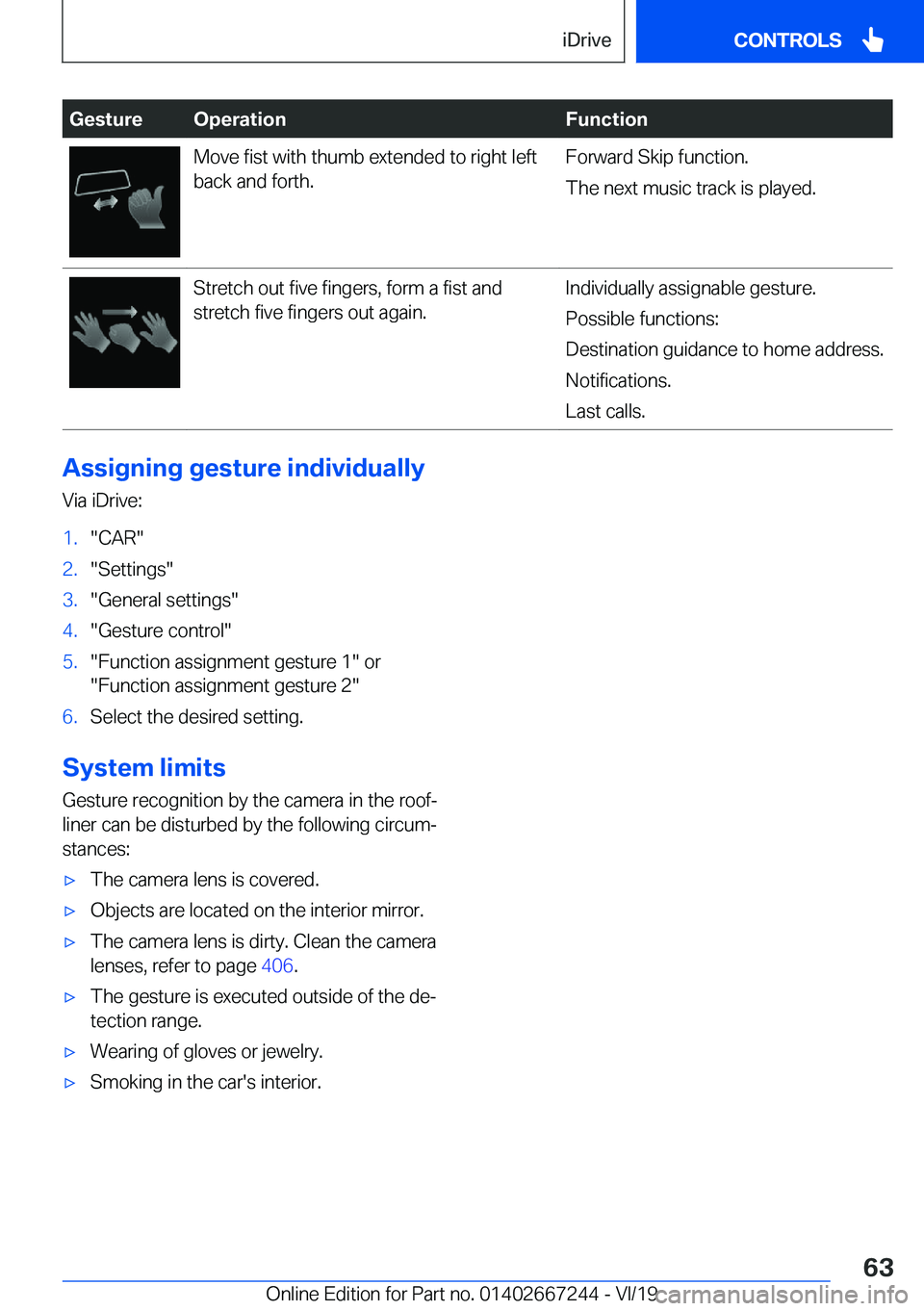 BMW X7 2020  Owners Manual �G�e�s�t�u�r�e�O�p�e�r�a�t�i�o�n�F�u�n�c�t�i�o�n�M�o�v�e��f�i�s�t��w�i�t�h��t�h�u�m�b��e�x�t�e�n�d�e�d��t�o��r�i�g�h�t��l�e�f�t�b�a�c�k��a�n�d��f�o�r�t�h�.�F�o�r�w�a�r�d��S�k�i�p��f�u�n�c�t