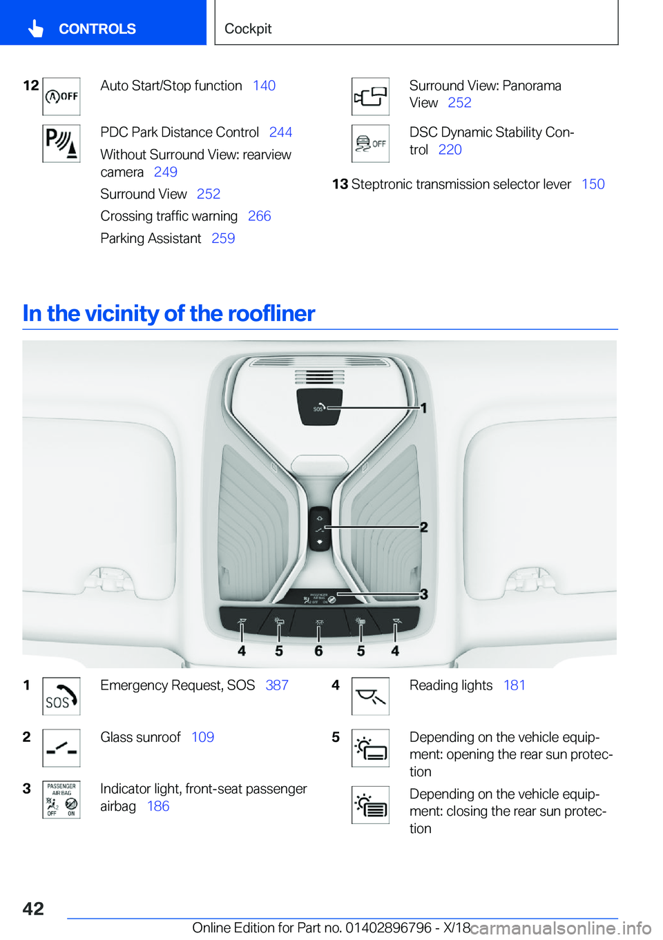BMW X7 2019  Owners Manual �1�2�A�u�t�o��S�t�a�r�t�/�S�t�o�p��f�u�n�c�t�i�o�n\_�1�4�0�P�D�C��P�a�r�k��D�i�s�t�a�n�c�e��C�o�n�t�r�o�l\_ �2�4�4
�W�i�t�h�o�u�t��S�u�r�r�o�u�n�d��V�i�e�w�:��r�e�a�r�v�i�e�w
�c�a�m�e�r�a
