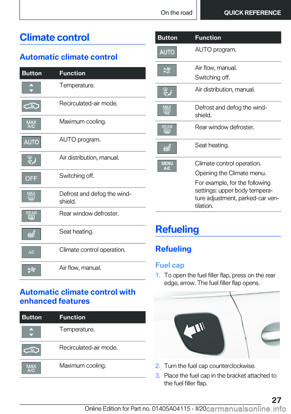 BMW Z4 2020  Owners Manual �C�l�i�m�a�t�e��c�o�n�t�r�o�l
�A�u�t�o�m�a�t�i�c��c�l�i�m�a�t�e��c�o�n�t�r�o�l
�B�u�t�t�o�n�F�u�n�c�t�i�o�n�T�e�m�p�e�r�a�t�u�r�e�.�R�e�c�i�r�c�u�l�a�t�e�d�-�a�i�r��m�o�d�e�.�M�a�x�i�m�u�m��c�o�o