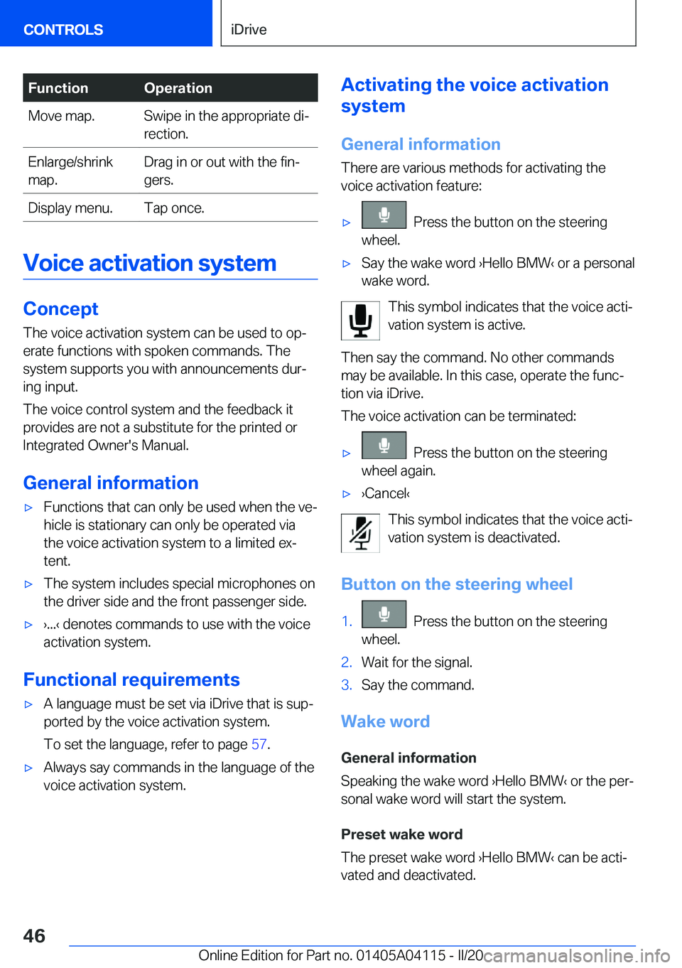 BMW Z4 2020  Owners Manual �F�u�n�c�t�i�o�n�O�p�e�r�a�t�i�o�n�M�o�v�e��m�a�p�.�S�w�i�p�e��i�n��t�h�e��a�p�p�r�o�p�r�i�a�t�e��d�i#j
�r�e�c�t�i�o�n�.�E�n�l�a�r�g�e�/�s�h�r�i�n�k
�m�a�p�.�D�r�a�g��i�n��o�r��o�u�t��w�i�t�h