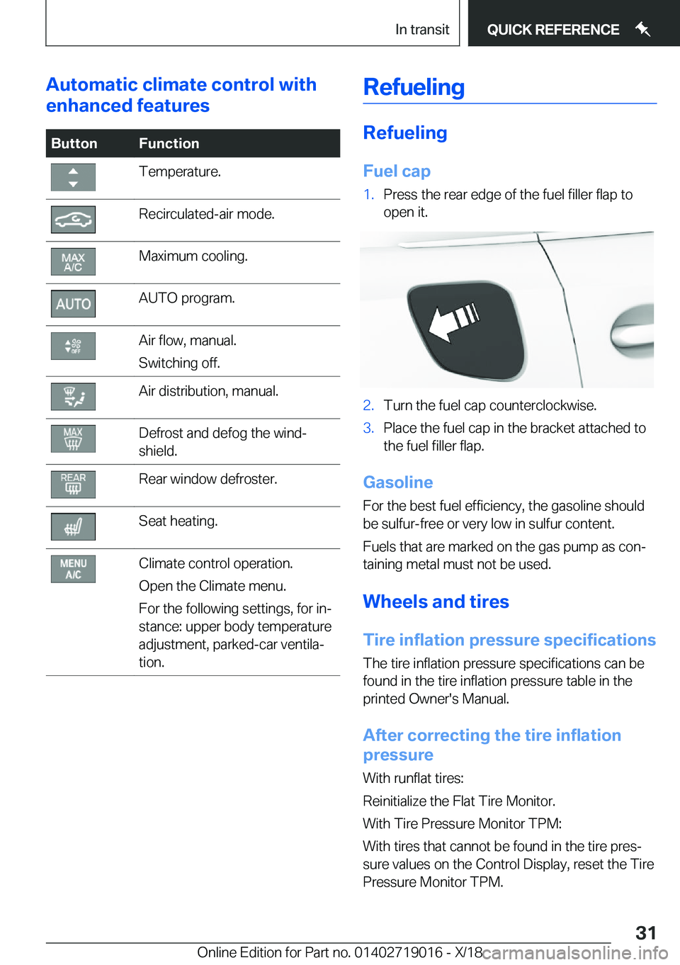 BMW Z4 2019  Owners Manual �A�u�t�o�m�a�t�i�c��c�l�i�m�a�t�e��c�o�n�t�r�o�l��w�i�t�h
�e�n�h�a�n�c�e�d��f�e�a�t�u�r�e�s�B�u�t�t�o�n�F�u�n�c�t�i�o�n�T�e�m�p�e�r�a�t�u�r�e�.�R�e�c�i�r�c�u�l�a�t�e�d�-�a�i�r��m�o�d�e�.�M�a�x�i�