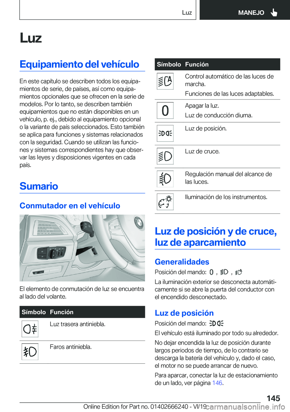 BMW 2 SERIES COUPE 2020  Manuales de Empleo (in Spanish) �L�u�z�E�q�u�i�p�a�m�i�e�n�t�o��d�e�l��v�e�h�