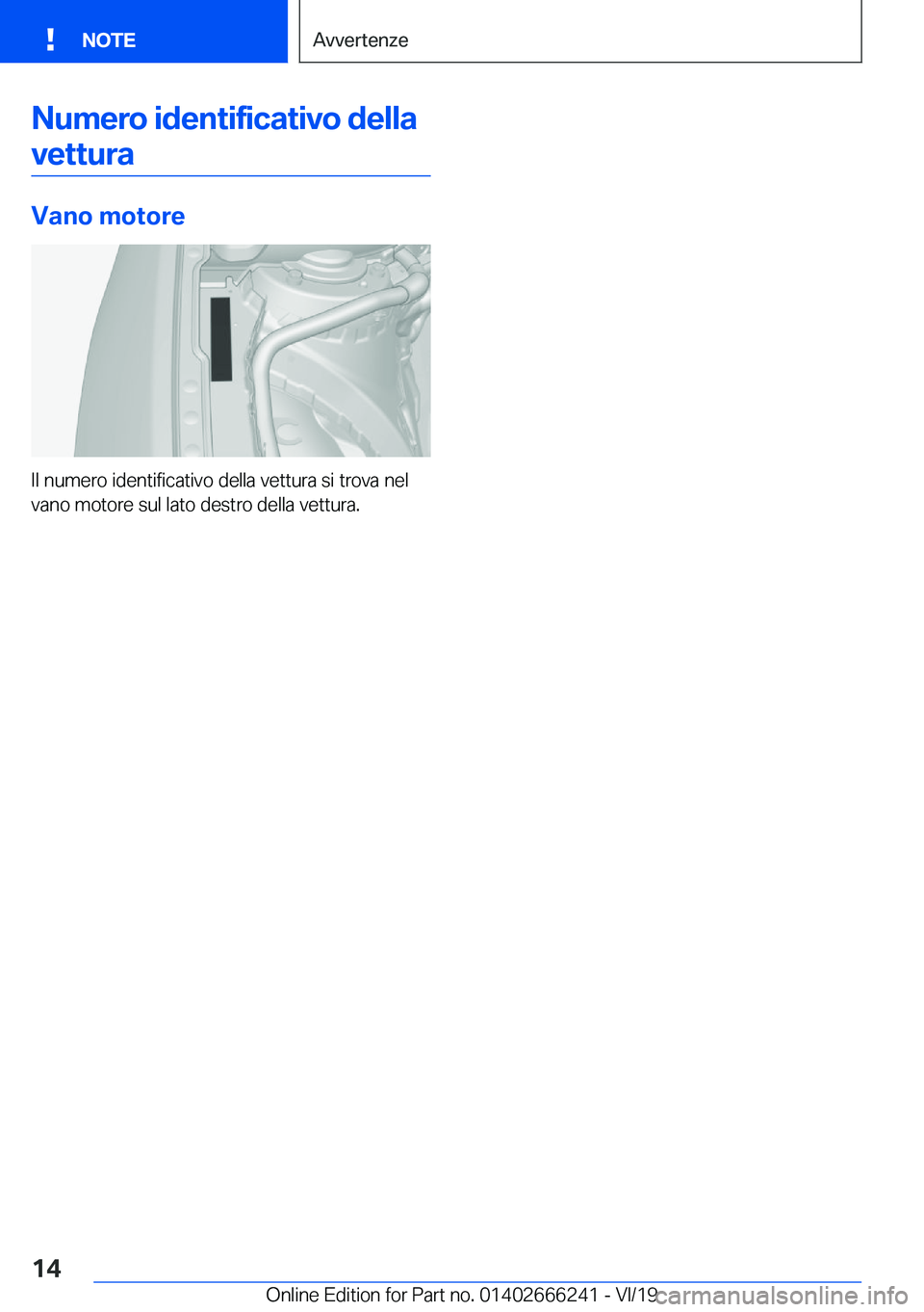 BMW 2 SERIES COUPE 2020  Libretti Di Uso E manutenzione (in Italian) �N�u�m�e�r�o��i�d�e�n�t�i�f�i�c�a�t�i�v�o��d�e�l�l�a�v�e�t�t�u�r�a
�V�a�n�o��m�o�t�o�r�e
�I�l��n�u�m�e�r�o��i�d�e�n�t�i�f�i�c�a�t�i�v�o��d�e�l�l�a��v�e�t�t�u�r�a��s�i��t�r�o�v�a��n�e�l�v�a�n