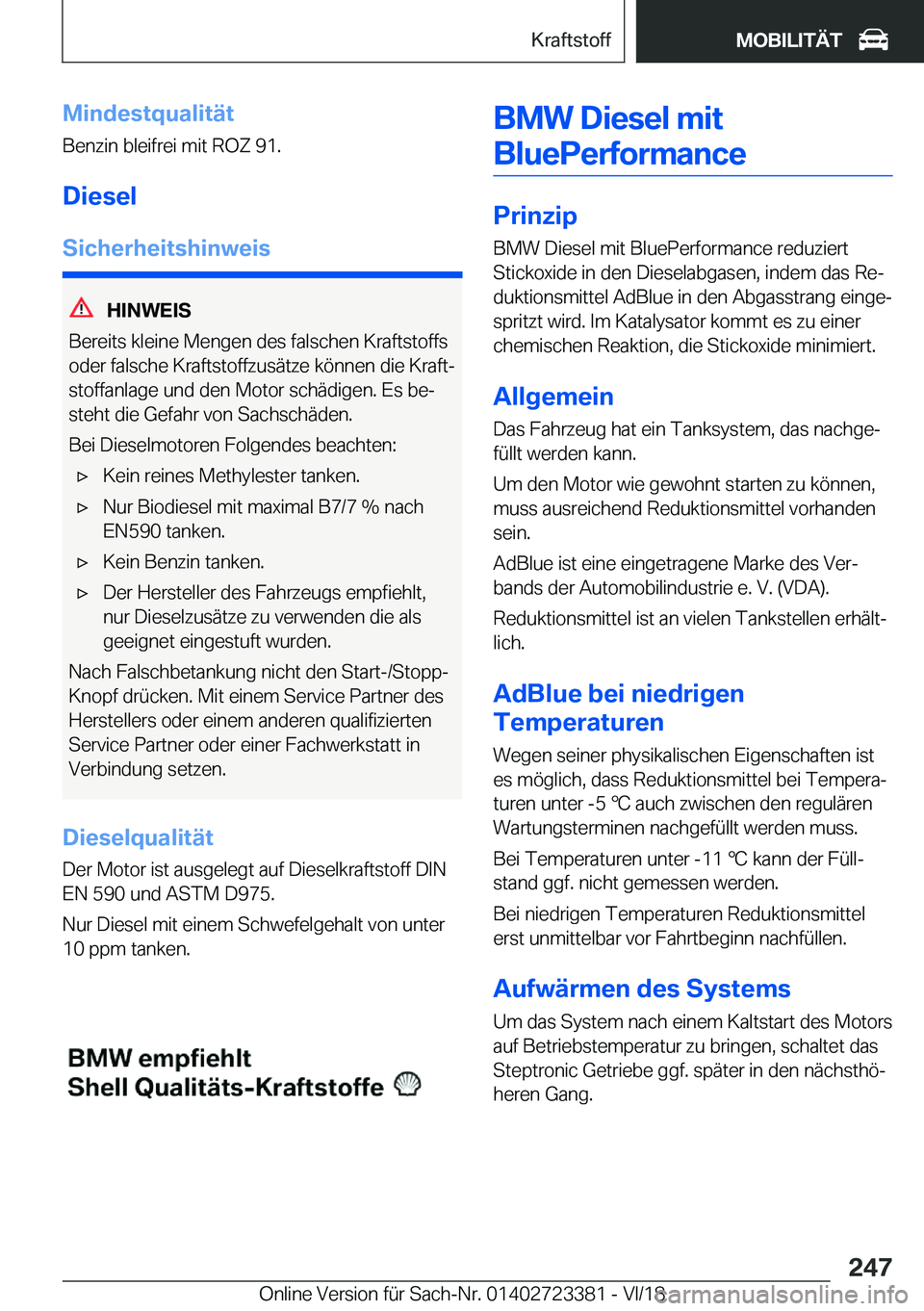 BMW 2 SERIES COUPE 2019  Betriebsanleitungen (in German) �M�i�n�d�e�s�t�q�u�a�l�i�t�