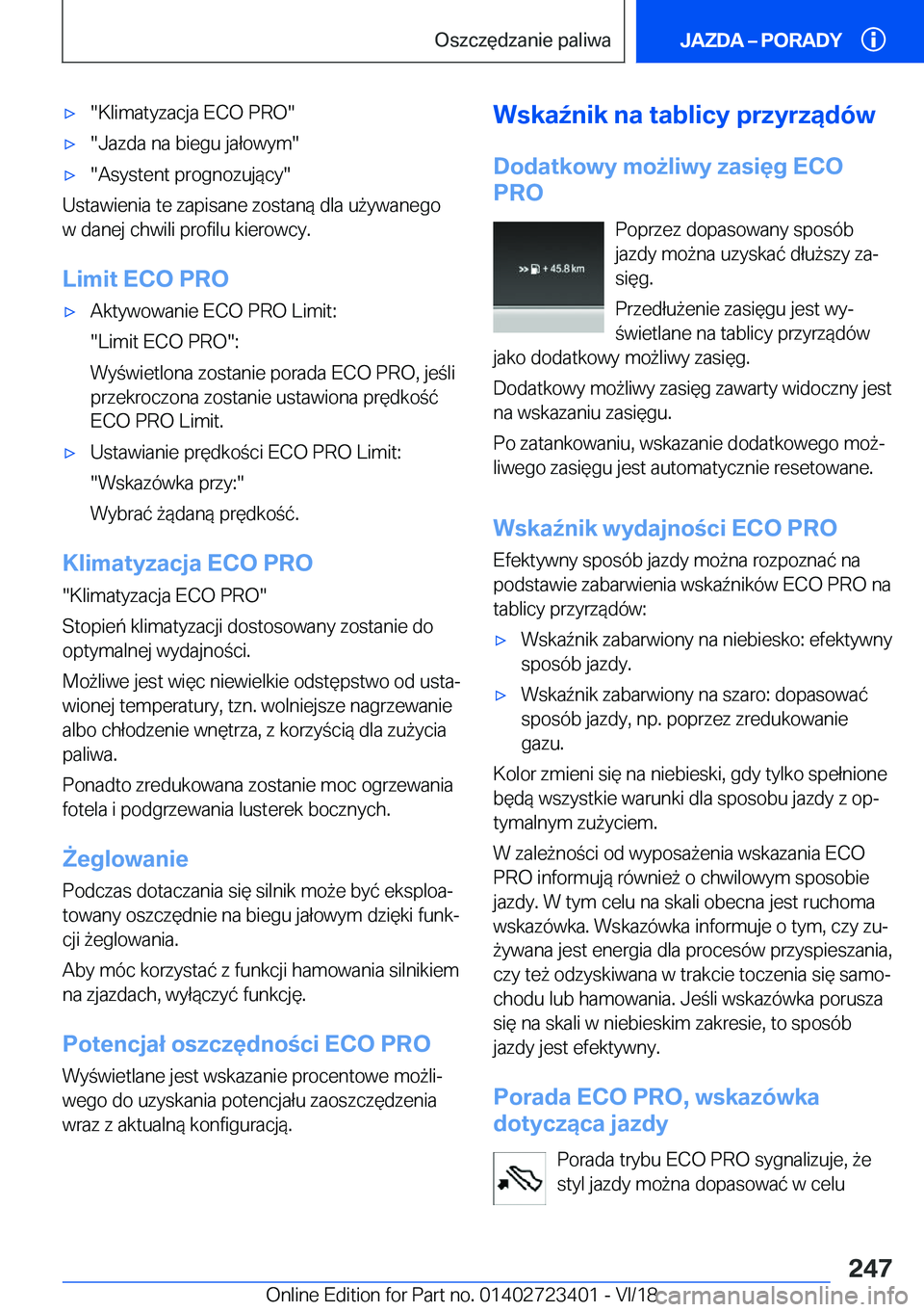 BMW 2 SERIES COUPE 2019  Instrukcja obsługi (in Polish) 'x��K�l�i�m�a�t�y�z�a�c�j�a��E�C�O��P�R�O�'x��J�a�z�d�a��n�a��b�i�e�g�u��j�a�ł�o�w�y�m�'x��A�s�y�s�t�e�n�t��p�r�o�g�n�o�z�u�j�