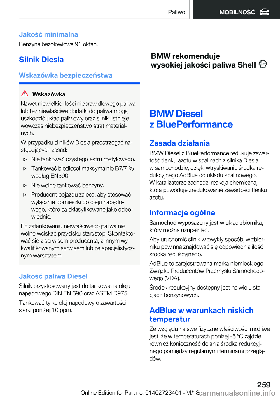 BMW 2 SERIES COUPE 2019  Instrukcja obsługi (in Polish) �J�a�k�o�ć��m�i�n�i�m�a�l�n�a
�B�e�n�z�y�n�a��b�e�z�o�ł�o�w�i�o�w�a��9�1��o�k�t�a�n�.
�S�i�l�n�i�k��D�i�e�s�l�a �W�s�k�a�z�