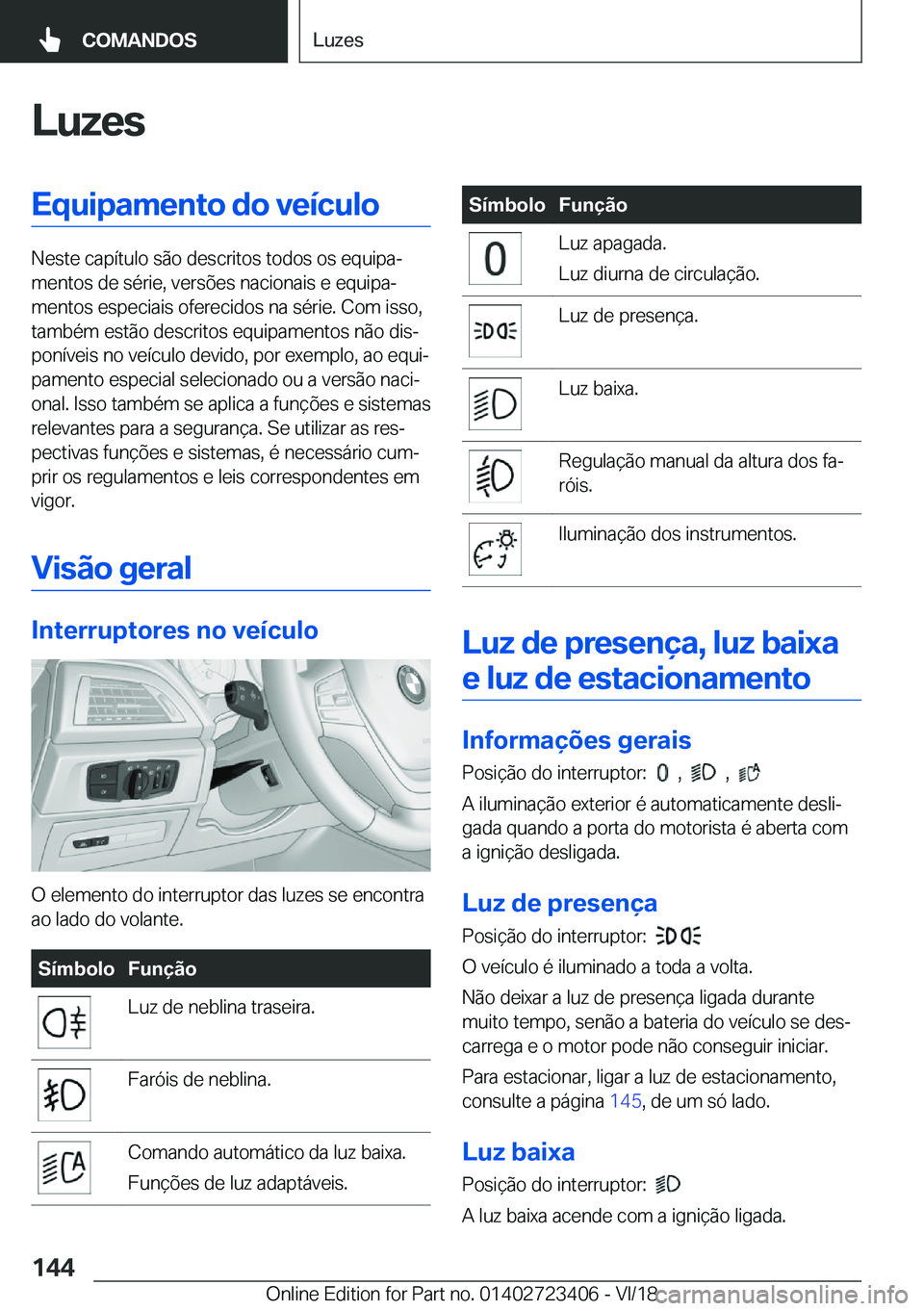 BMW 2 SERIES COUPE 2019  Manual do condutor (in Portuguese) �L�u�z�e�s�E�q�u�i�p�a�m�e�n�t�o��d�o��v�e�