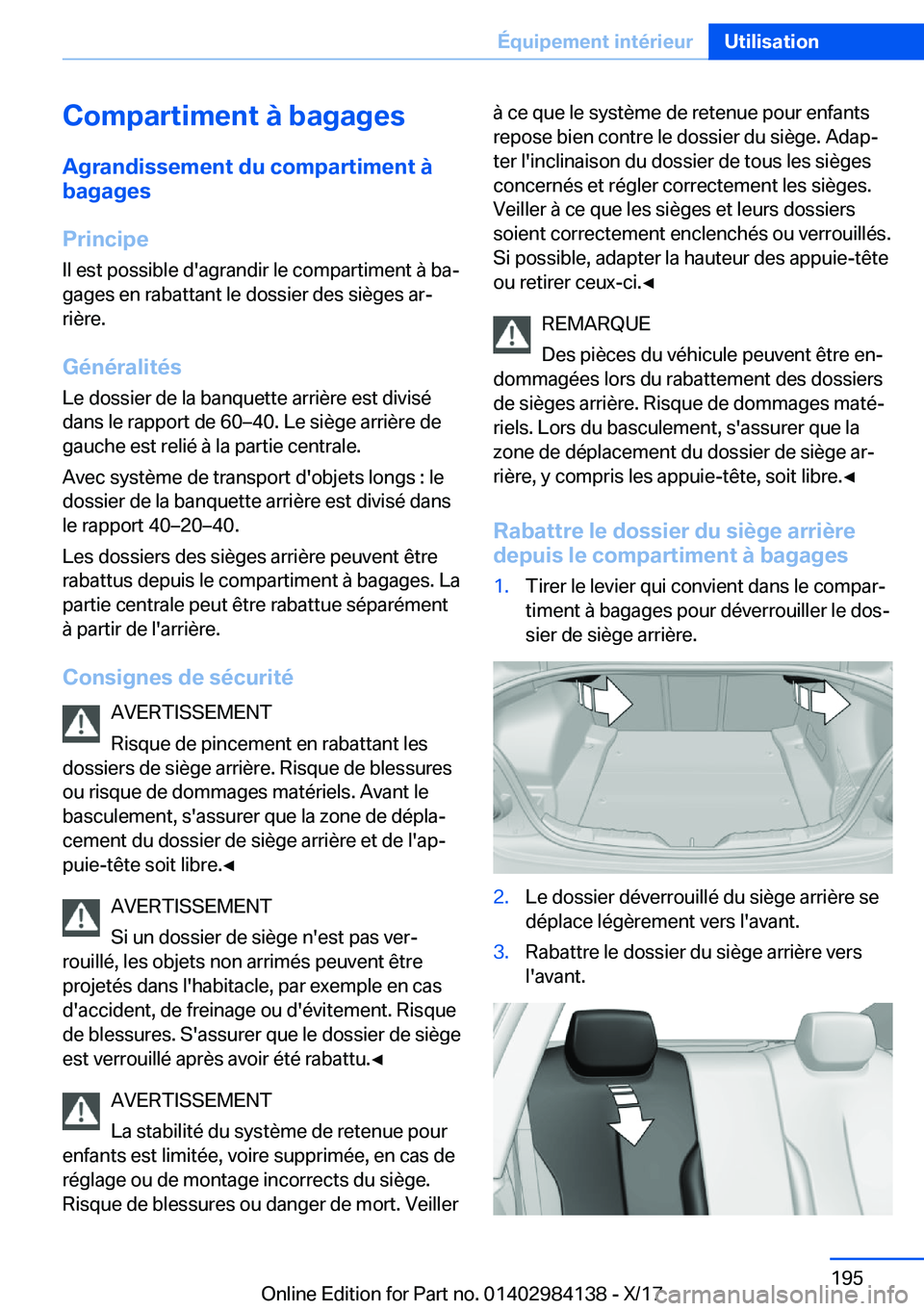 BMW 2 SERIES COUPE 2018  Notices Demploi (in French) �C�o�m�p�a�r�t�i�m�e�n�t��