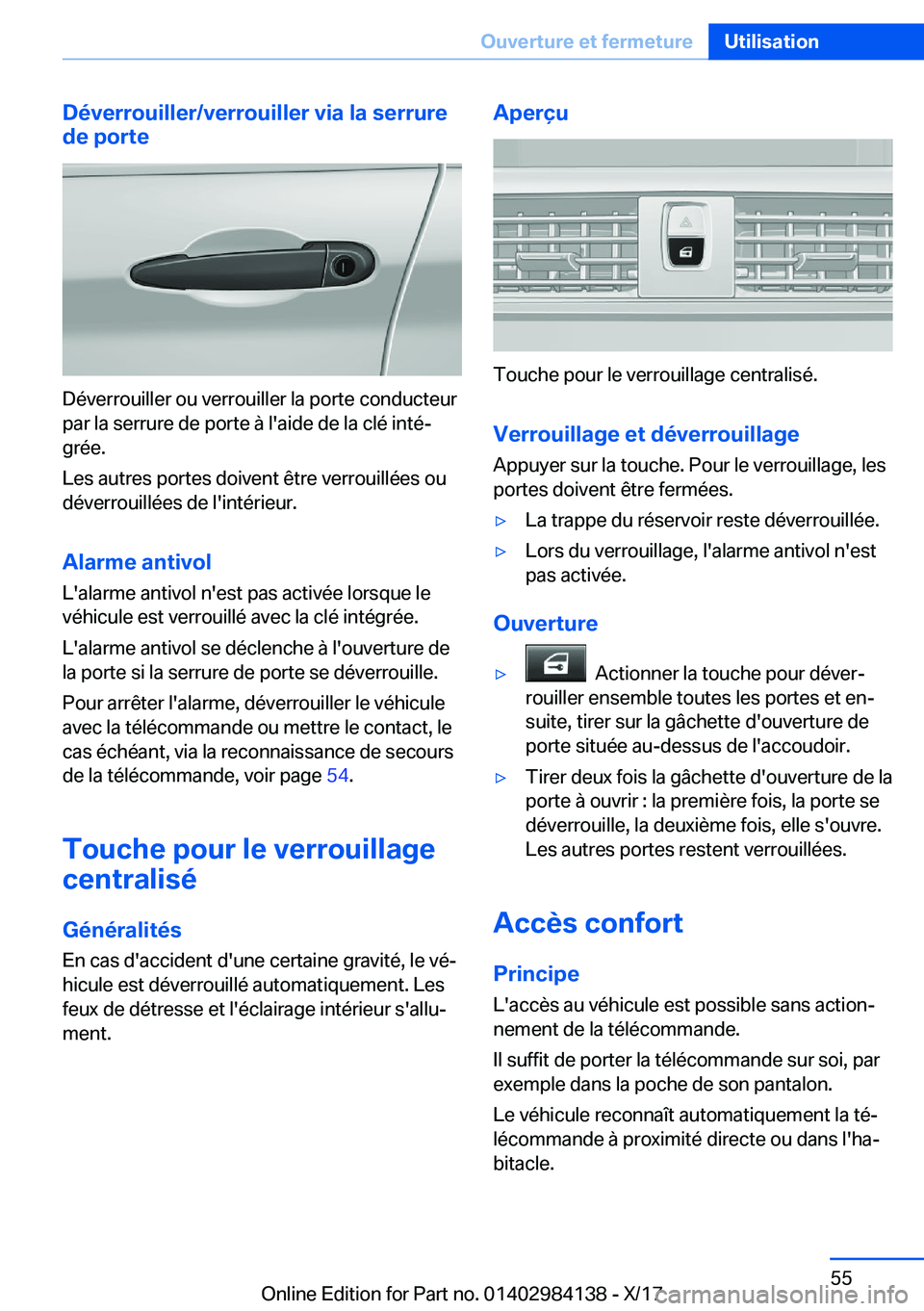 BMW 2 SERIES COUPE 2018  Notices Demploi (in French) �D�é�v�e�r�r�o�u�i�l�l�e�r�/�v�e�r�r�o�u�i�l�l�e�r��v�i�a��l�a��s�e�r�r�u�r�e�d�e��p�o�r�t�e
�D�é�v�e�r�r�o�u�i�l�l�e�r� �o�u� �v�e�r�r�o�u�i�l�l�e�r� �l�a� �p�o�r�t�e� �c�o�n�d�u�c�t�e�u�r
�p�a