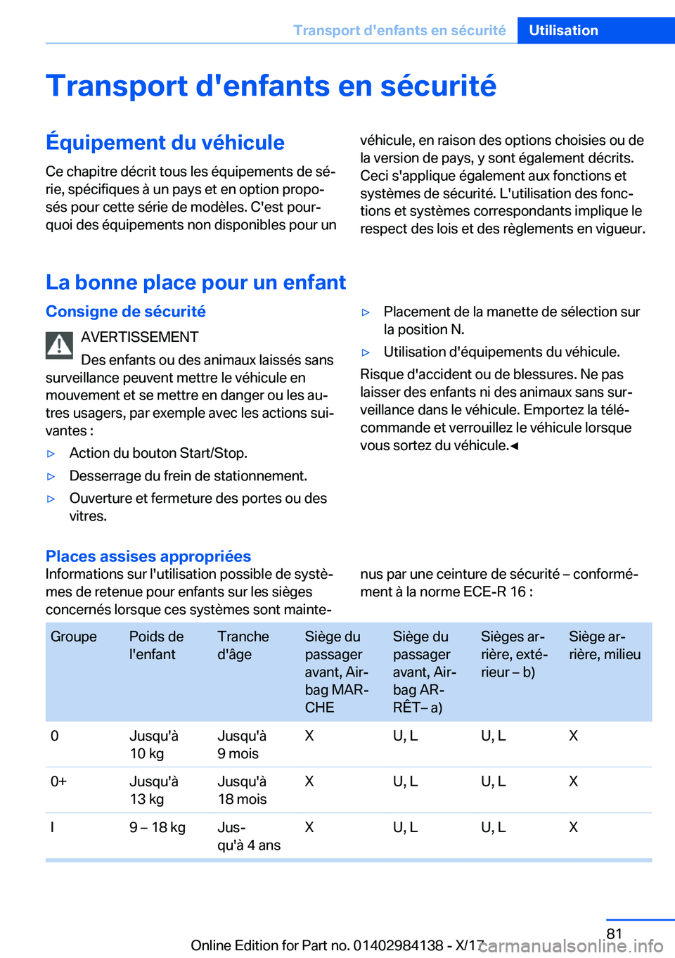BMW 2 SERIES COUPE 2018  Notices Demploi (in French) �T�r�a�n�s�p�o�r�t��d�'�e�n�f�a�n�t�s��e�n��s�é�c�u�r�i�t�é�