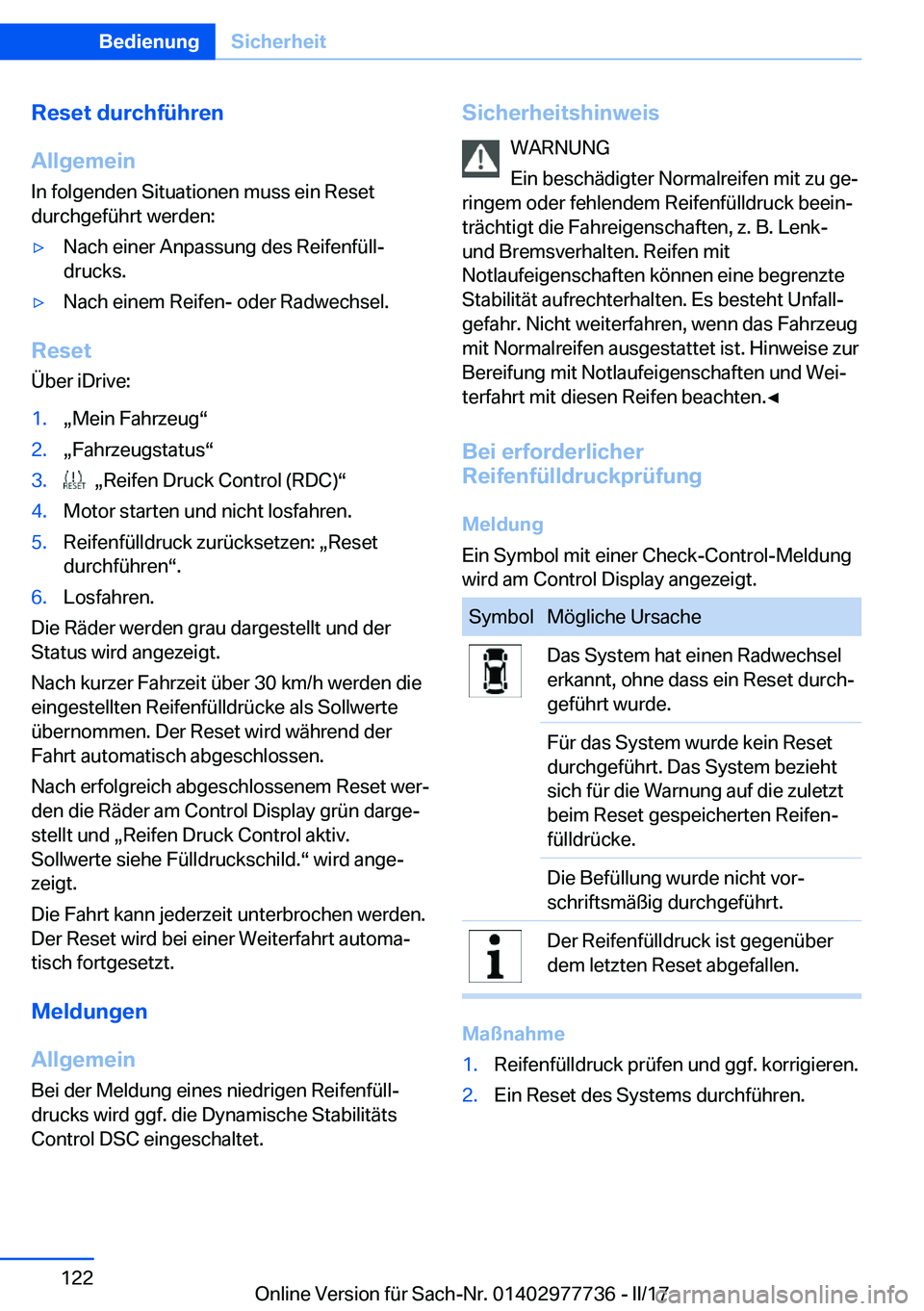 BMW 2 SERIES COUPE 2017  Betriebsanleitungen (in German) �R�e�s�e�t��d�u�r�c�h�f�