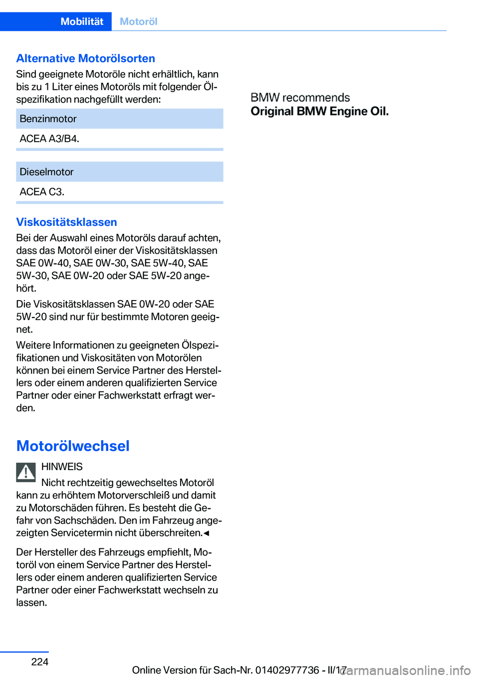 BMW 2 SERIES COUPE 2017  Betriebsanleitungen (in German) �A�l�t�e�r�n�a�t�i�v�e��M�o�t�o�r�