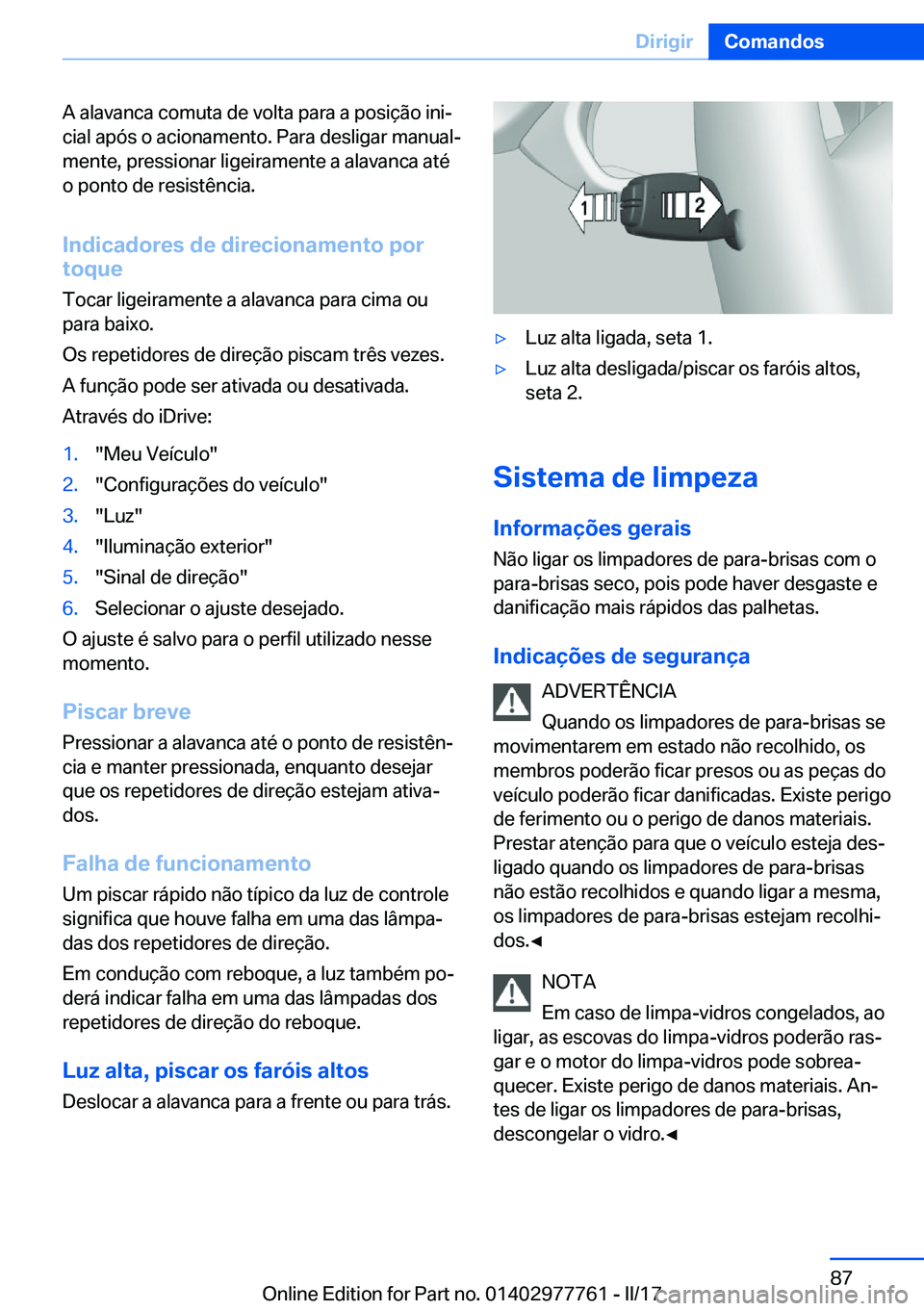 BMW 2 SERIES COUPE 2017  Manual do condutor (in Portuguese) �A� �a�l�a�v�a�n�c�a� �c�o�m�u�t�a� �d�e� �v�o�l�t�a� �p�a�r�a� �a� �p�o�s�i�