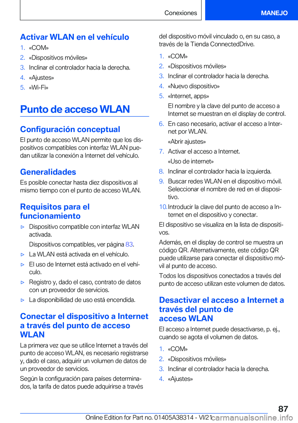 BMW 2 SERIES GRAN COUPE 2022  Manuales de Empleo (in Spanish) �A�c�t�i�v�a�r��W�L�A�N��e�n��e�l��v�e�h�
