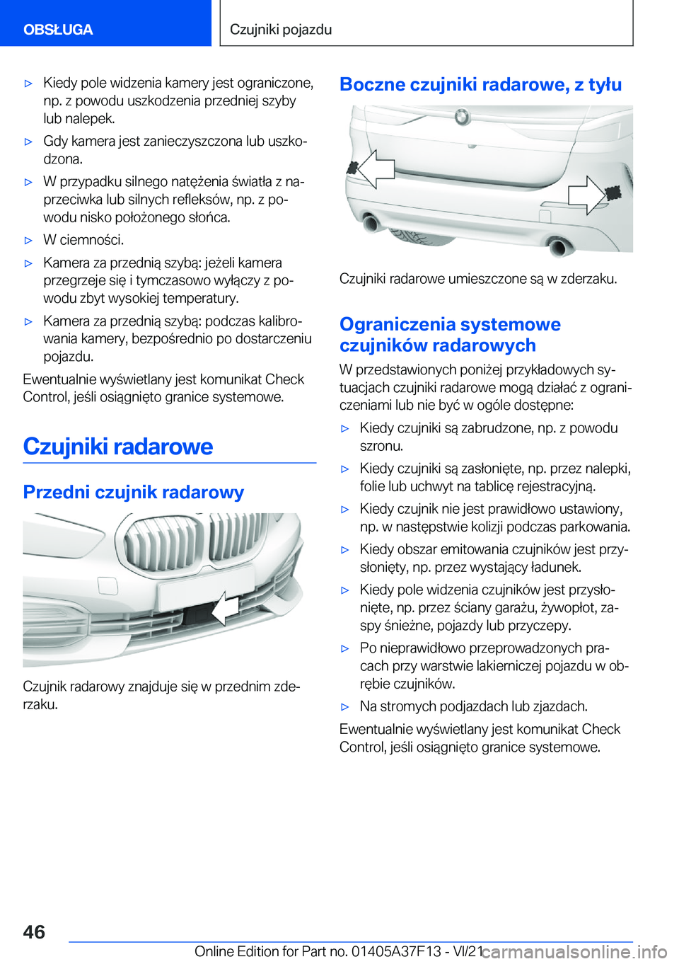 BMW 2 SERIES GRAN COUPE 2022  Instrukcja obsługi (in Polish) 'x�K�i�e�d�y��p�o�l�e��w�i�d�z�e�n�i�a��k�a�m�e�r�y��j�e�s�t��o�g�r�a�n�i�c�z�o�n�e�,�n�p�.��z��p�o�w�o�d�u��u�s�z�k�o�d�z�e�n�i�a��p�r�z�e�d�n�i�e�j��s�z�y�b�y�l�u�b��n�a�l�e�p�e�k�.&#