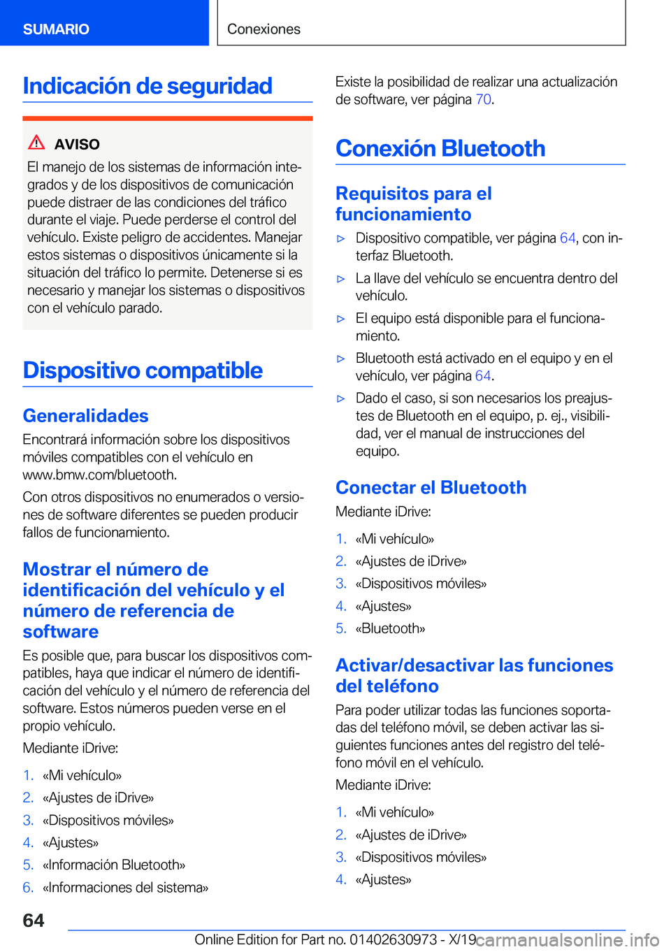 BMW 2 SERIES GRAN COUPE 2020  Manuales de Empleo (in Spanish) �I�n�d�i�c�a�c�i�
