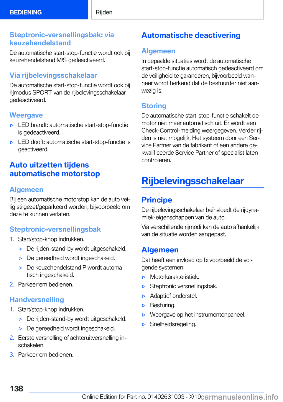 BMW 2 SERIES GRAN COUPE 2020  Instructieboekjes (in Dutch) �S�t�e�p�t�r�o�n�i�c�-�v�e�r�s�n�e�l�l�i�n�g�s�b�a�k�:��v�i�a
�k�e�u�z�e�h�e�n�d�e�l�s�t�a�n�d
�D�e��a�u�t�o�m�a�t�i�s�c�h�e��s�t�a�r�t�-�s�t�o�p�-�f�u�n�c�t�i�e��w�o�r�d�t��o�o�k��b�i�j
�k�e�u�