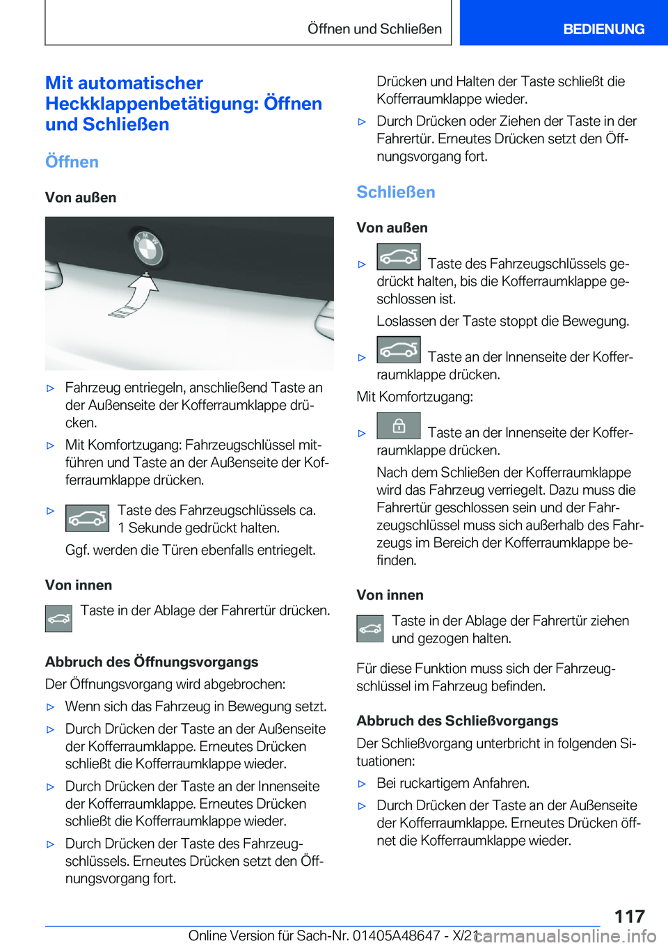 BMW 3 SERIES 2022  Betriebsanleitungen (in German) �M�i�t��a�u�t�o�m�a�t�i�s�c�h�e�r
�H�e�c�k�k�l�a�p�p�e�n�b�e�t�