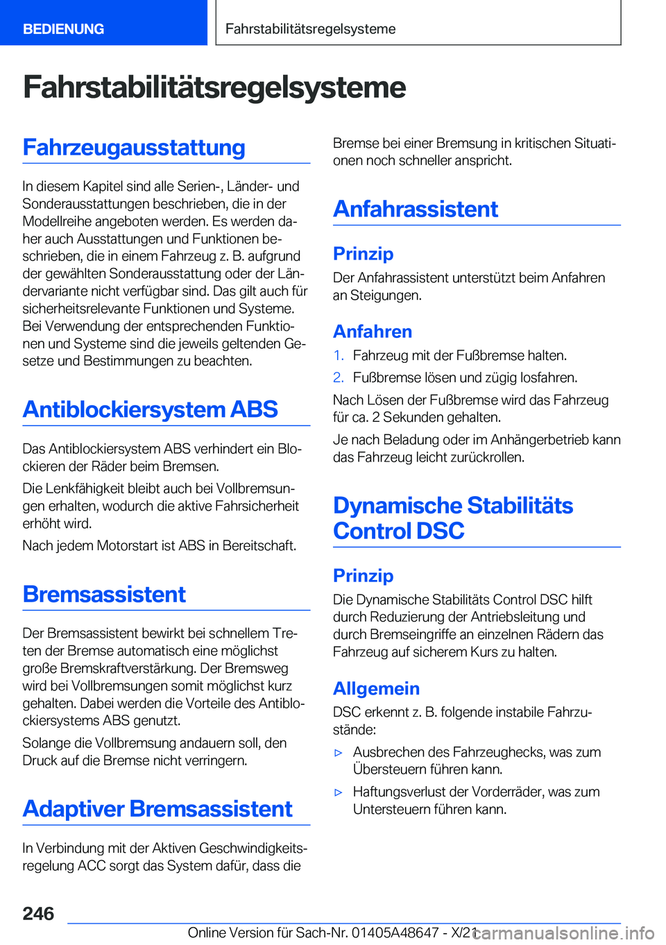 BMW 3 SERIES 2022  Betriebsanleitungen (in German) �F�a�h�r�s�t�a�b�i�l�i�t�