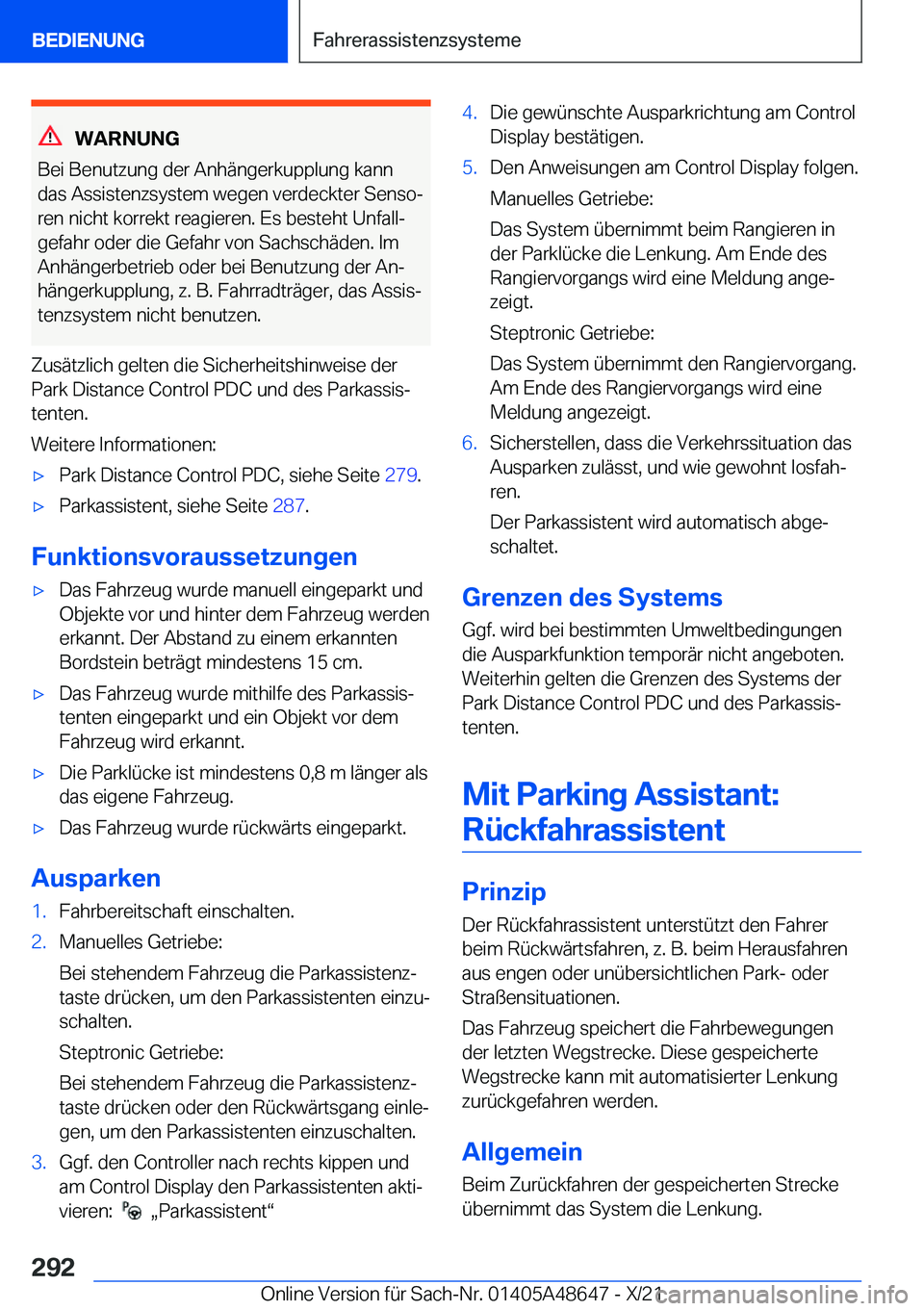 BMW 3 SERIES 2022  Betriebsanleitungen (in German) �W�A�R�N�U�N�G
�B�e�i��B�e�n�u�t�z�u�n�g��d�e�r��A�n�h�
