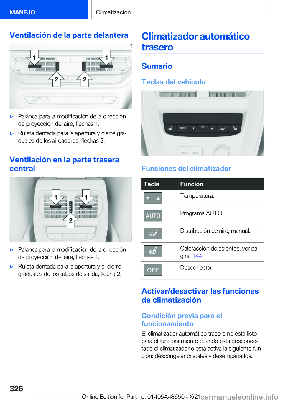 BMW 3 SERIES 2022  Manuales de Empleo (in Spanish) �V�e�n�t�i�l�a�c�i�