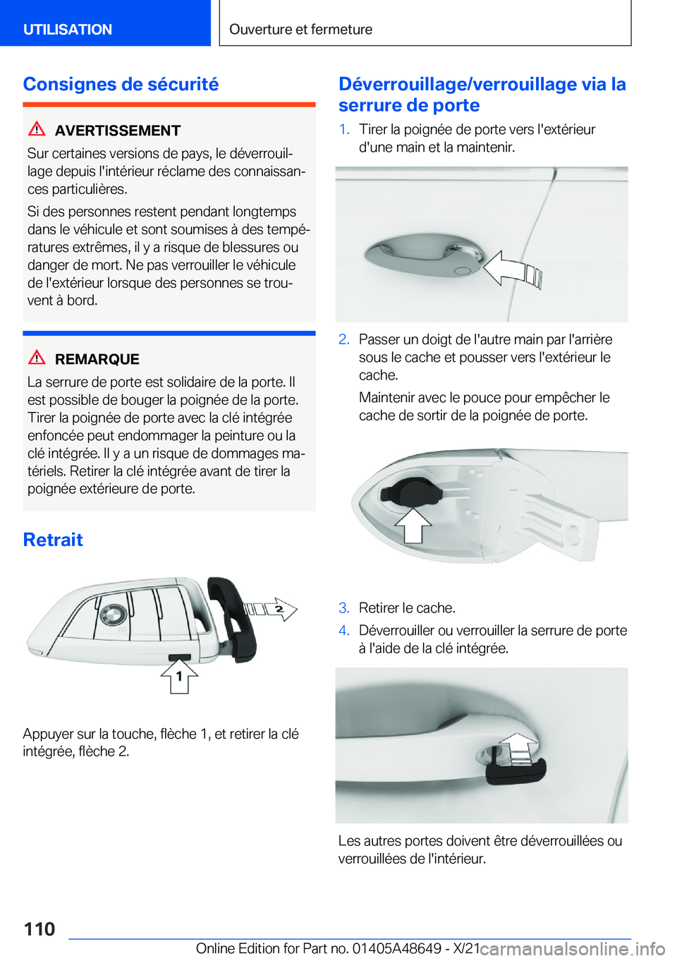 BMW 3 SERIES 2022  Notices Demploi (in French) �C�o�n�s�i�g�n�e�s��d�e��s�é�c�u�r�i�t�é
�A�V�E�R�T�I�S�S�E�M�E�N�T
�S�u�r��c�e�r�t�a�i�n�e�s��v�e�r�s�i�o�n�s��d�e��p�a�y�s�,��l�e��d�é�v�e�r�r�o�u�i�lj
�l�a�g�e��d�e�p�u�i�s��l�'�i
