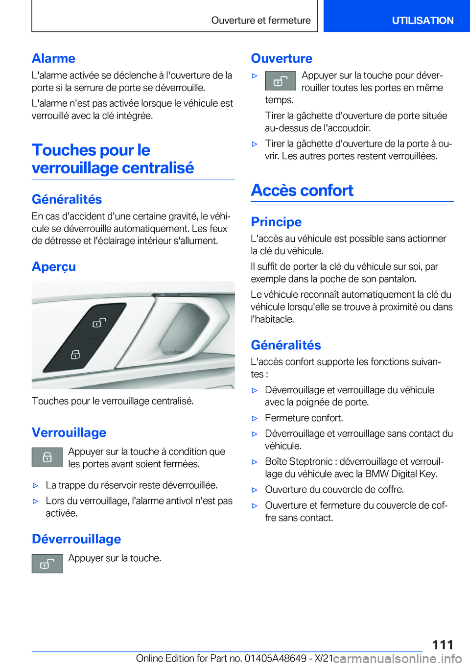 BMW 3 SERIES 2022  Notices Demploi (in French) �A�l�a�r�m�e�L�'�a�l�a�r�m�e��a�c�t�i�v�é�e��s�e��d�é�c�l�e�n�c�h�e��