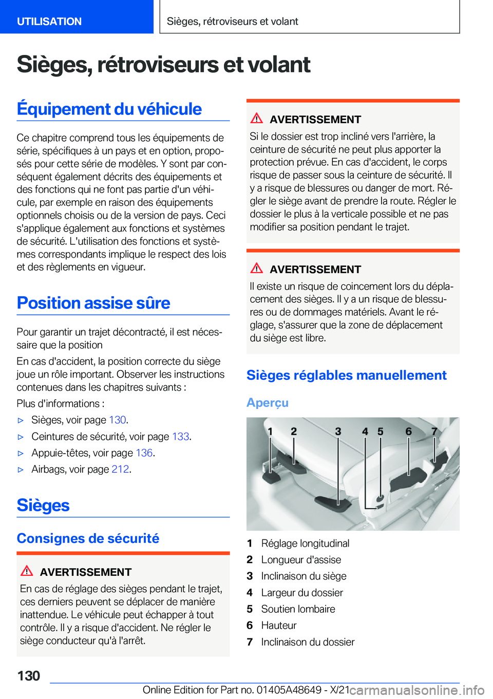 BMW 3 SERIES 2022  Notices Demploi (in French) �S�i�è�g�e�s�,��r�é�t�r�o�v�i�s�e�u�r�s��e�t��v�o�l�a�n�t�