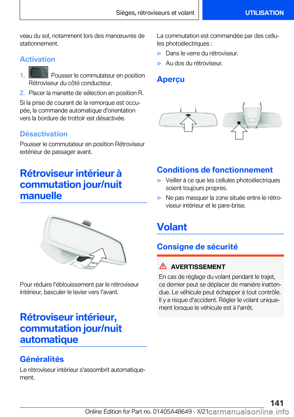 BMW 3 SERIES 2022  Notices Demploi (in French) �v�e�a�u��d�u��s�o�l�,��n�o�t�a�m�m�e�n�t��l�o�r�s��d�e�s��m�a�n�