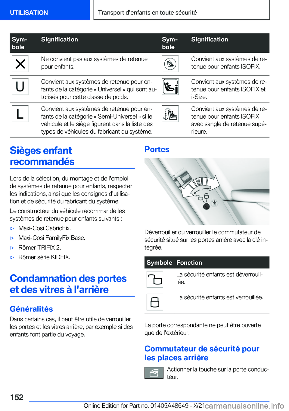 BMW 3 SERIES 2022  Notices Demploi (in French) �S�y�mj
�b�o�l�e�S�i�g�n�i�f�i�c�a�t�i�o�n�S�y�mj
�b�o�l�e�S�i�g�n�i�f�i�c�a�t�i�o�n�N�e��c�o�n�v�i�e�n�t��p�a�s��a�u�x��s�y�s�t�è�m�e�s��d�e��r�e�t�e�n�u�e
�p�o�u�r��e�n�f�a�n�t�s�.�C�o�n�v