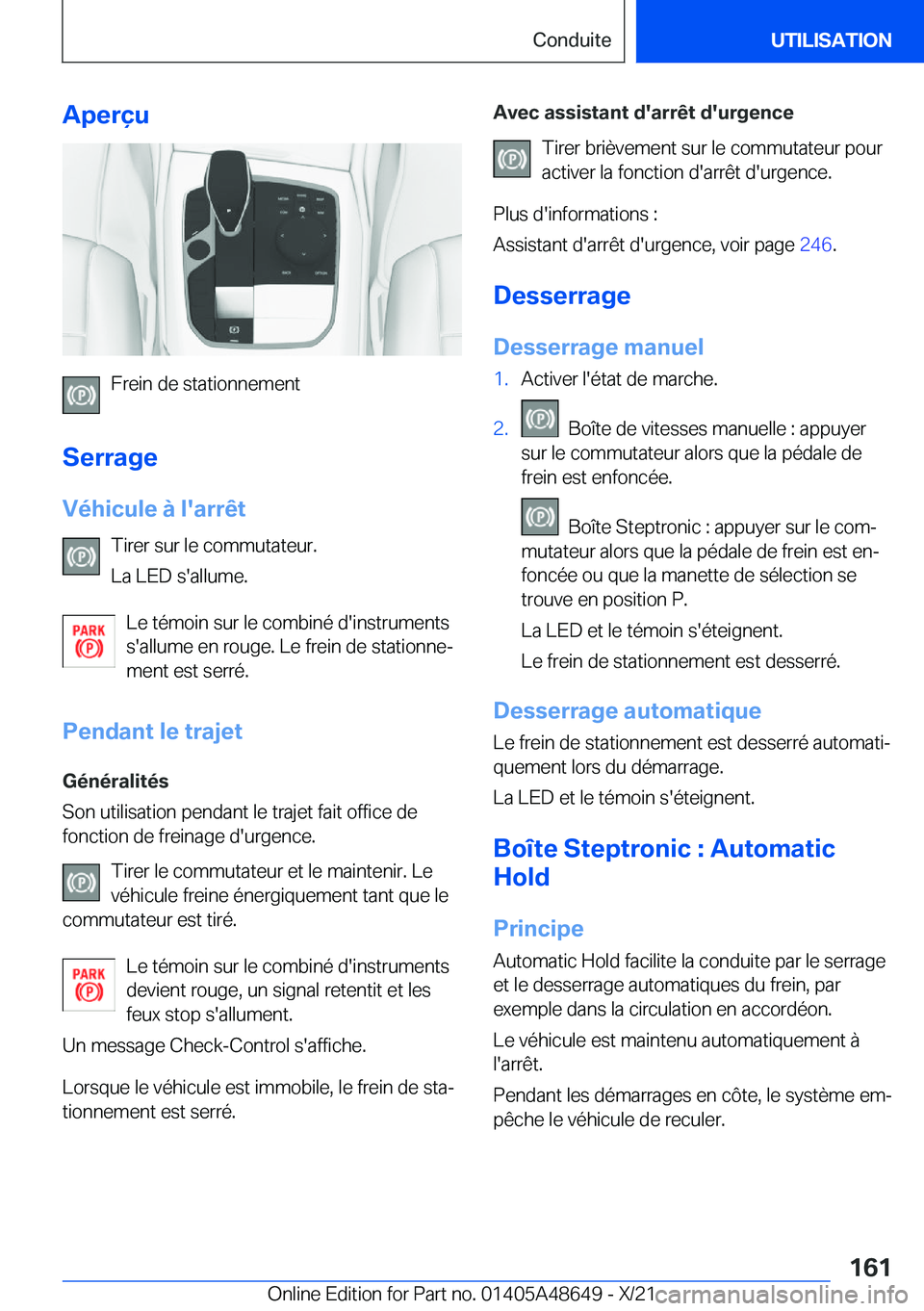 BMW 3 SERIES 2022  Notices Demploi (in French) �A�p�e�r�ç�u
�F�r�e�i�n��d�e��s�t�a�t�i�o�n�n�e�m�e�n�t
�S�e�r�r�a�g�e
�V�é�h�i�c�u�l�e��