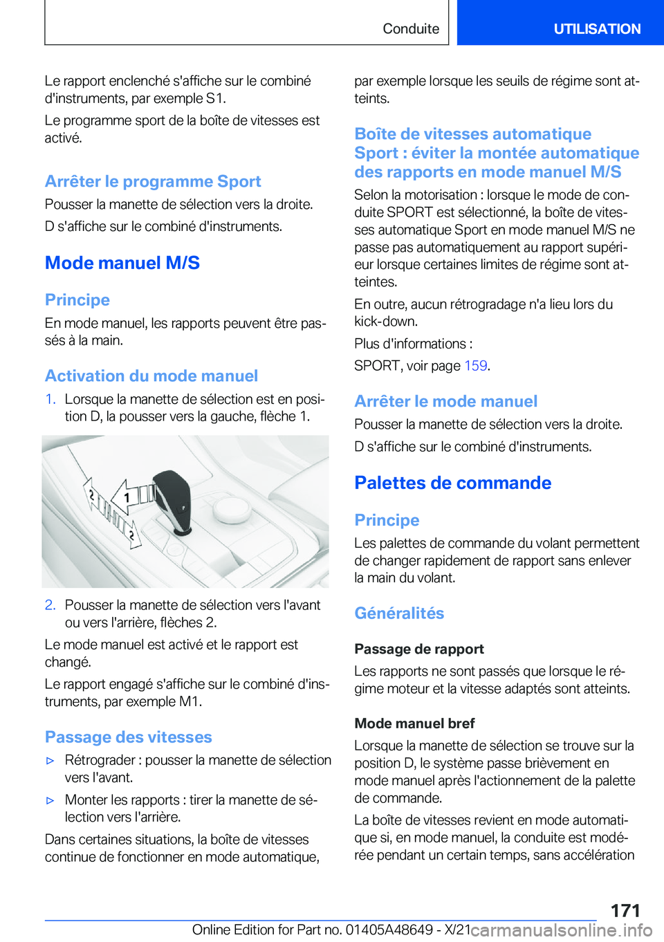 BMW 3 SERIES 2022  Notices Demploi (in French) �L�e��r�a�p�p�o�r�t��e�n�c�l�e�n�c�h�é��s�'�a�f�f�i�c�h�e��s�u�r��l�e��c�o�m�b�i�n�é�d�'�i�n�s�t�r�u�m�e�n�t�s�,��p�a�r��e�x�e�m�p�l�e��S�1�.
�L�e��p�r�o�g�r�a�m�m�e��s�p�o�r�t��