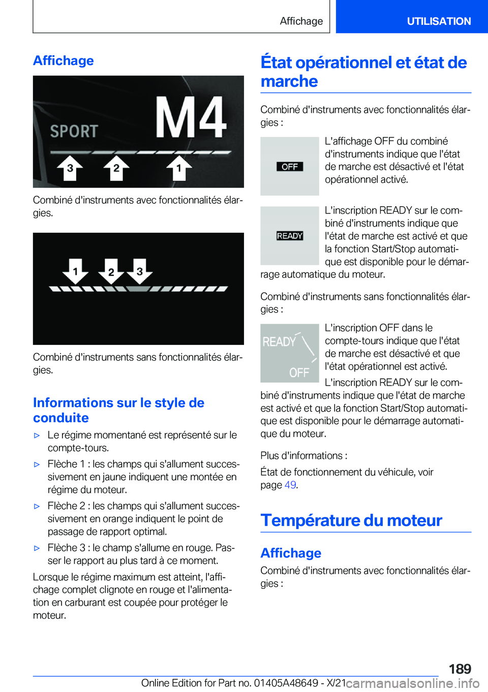 BMW 3 SERIES 2022  Notices Demploi (in French) �A�f�f�i�c�h�a�g�e
�C�o�m�b�i�n�é��d�'�i�n�s�t�r�u�m�e�n�t�s��a�v�e�c��f�o�n�c�t�i�o�n�n�a�l�i�t�é�s��é�l�a�rj�g�i�e�s�.
�C�o�m�b�i�n�é��d�'�i�n�s�t�r�u�m�e�n�t�s��s�a�n�s��f�o�n�c