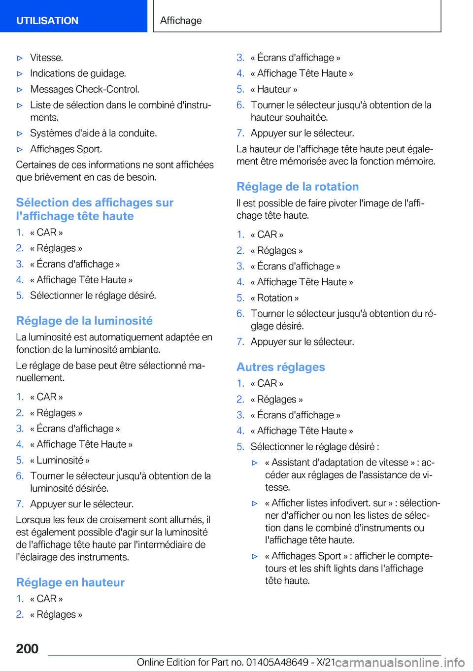 BMW 3 SERIES 2022  Notices Demploi (in French) 'x�V�i�t�e�s�s�e�.'x�I�n�d�i�c�a�t�i�o�n�s��d�e��g�u�i�d�a�g�e�.'x�M�e�s�s�a�g�e�s��C�h�e�c�k�-�C�o�n�t�r�o�l�.'x�L�i�s�t�e��d�e��s�é�l�e�c�t�i�o�n��d�a�n�s��l�e��c�o�m�b�i�n�