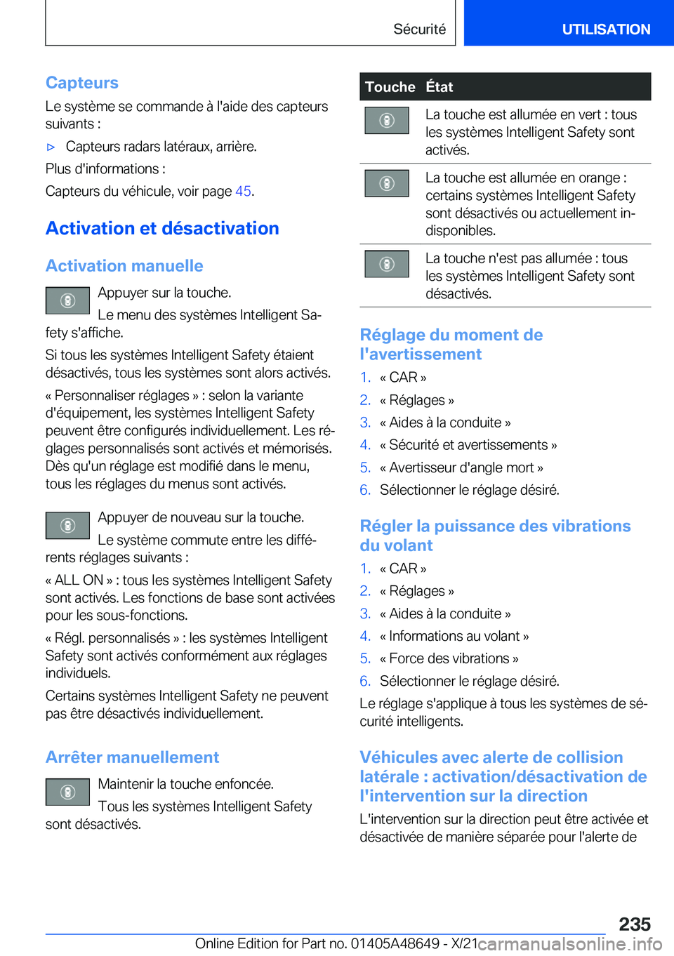 BMW 3 SERIES 2022  Notices Demploi (in French) �C�a�p�t�e�u�r�s
�L�e��s�y�s�t�è�m�e��s�e��c�o�m�m�a�n�d�e��