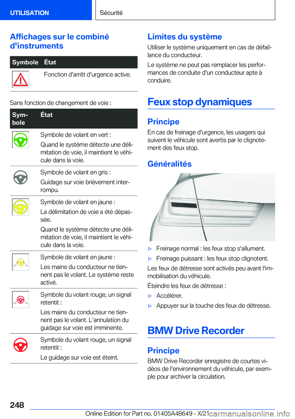 BMW 3 SERIES 2022  Notices Demploi (in French) �A�f�f�i�c�h�a�g�e�s��s�u�r��l�e��c�o�m�b�i�n�é
�d�'�i�n�s�t�r�u�m�e�n�t�s�S�y�m�b�o�l�e�