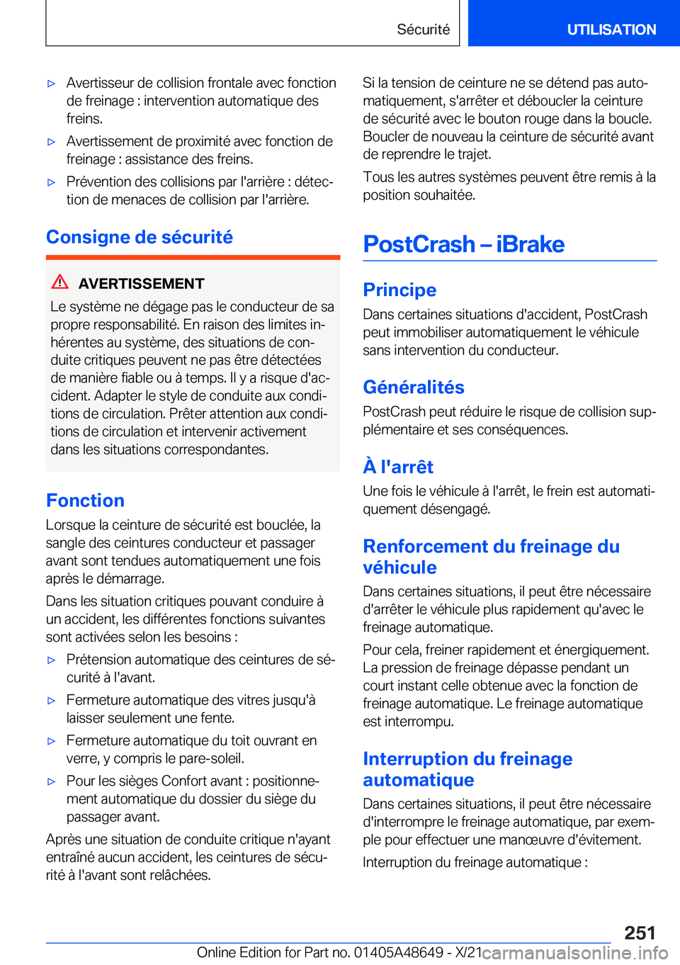 BMW 3 SERIES 2022  Notices Demploi (in French) 'x�A�v�e�r�t�i�s�s�e�u�r��d�e��c�o�l�l�i�s�i�o�n��f�r�o�n�t�a�l�e��a�v�e�c��f�o�n�c�t�i�o�n�d�e��f�r�e�i�n�a�g�e��:��i�n�t�e�r�v�e�n�t�i�o�n��a�u�t�o�m�a�t�i�q�u�e��d�e�s�f�r�e�i�n�s�.&#
