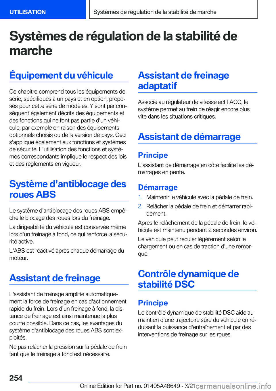BMW 3 SERIES 2022  Notices Demploi (in French) �S�y�s�t�è�m�e�s��d�e��r�é�g�u�l�a�t�i�o�n��d�e��l�a��s�t�a�b�i�l�i�t�é��d�e�m�a�r�c�h�e�