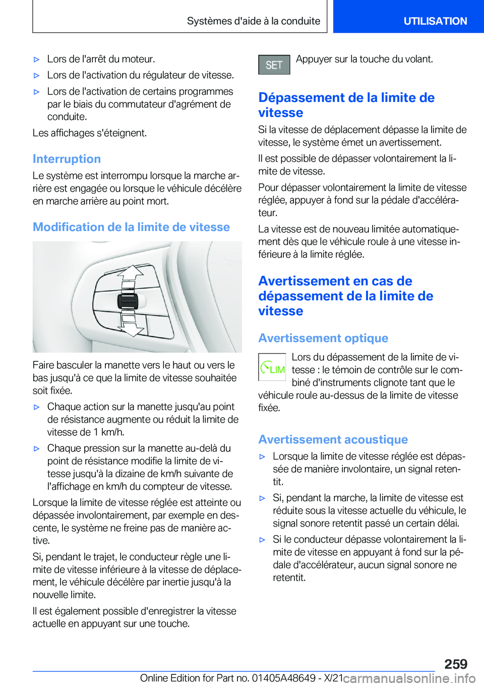 BMW 3 SERIES 2022  Notices Demploi (in French) 'x�L�o�r�s��d�e��l�'�a�r�r�ê�t��d�u��m�o�t�e�u�r�.'x�L�o�r�s��d�e��l�'�a�c�t�i�v�a�t�i�o�n��d�u��r�é�g�u�l�a�t�e�u�r��d�e��v�i�t�e�s�s�e�.'x�L�o�r�s��d�e��l�'�a�c