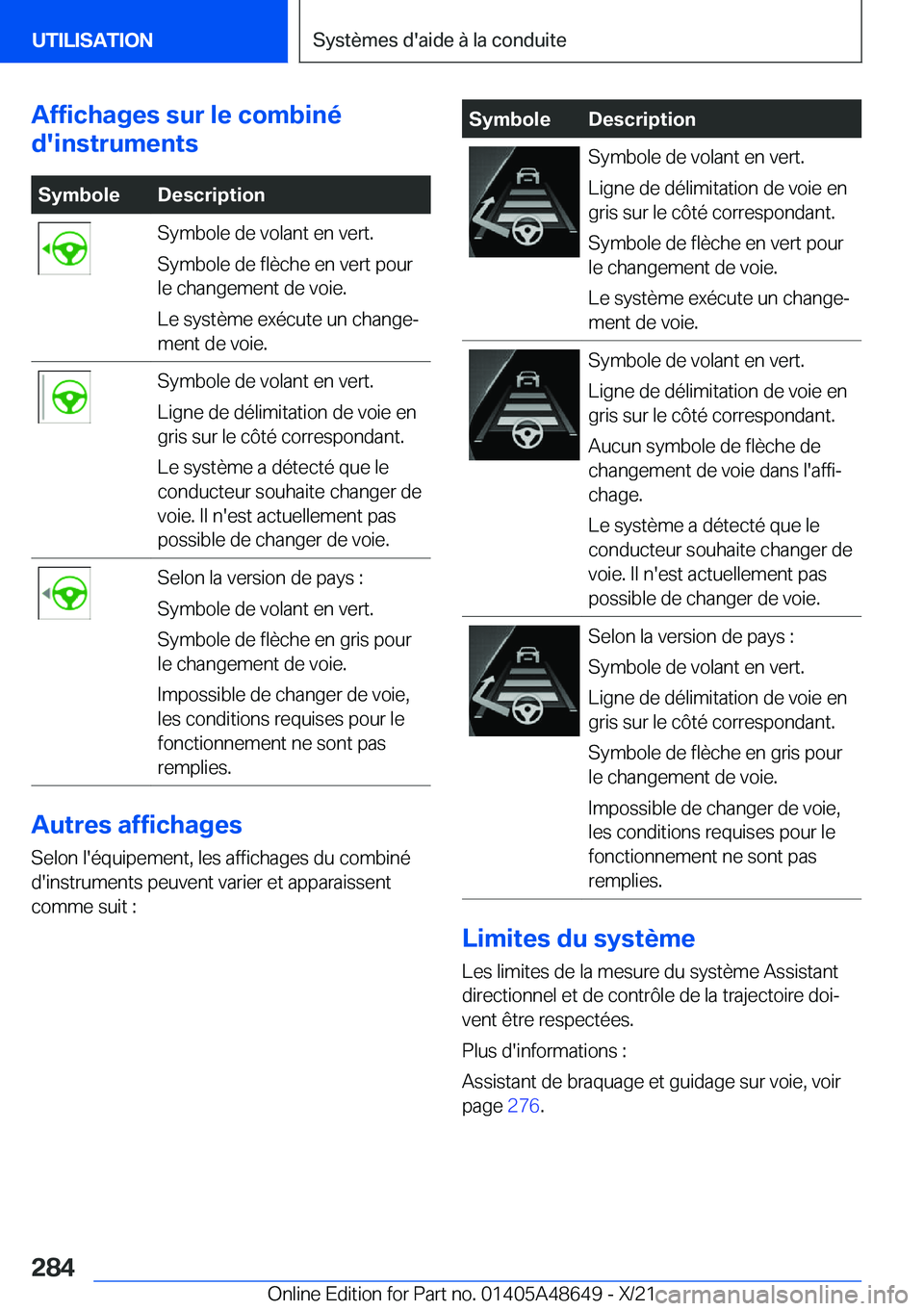 BMW 3 SERIES 2022  Notices Demploi (in French) �A�f�f�i�c�h�a�g�e�s��s�u�r��l�e��c�o�m�b�i�n�é
�d�'�i�n�s�t�r�u�m�e�n�t�s�S�y�m�b�o�l�e�D�e�s�c�r�i�p�t�i�o�n�S�y�m�b�o�l�e��d�e��v�o�l�a�n�t��e�n��v�e�r�t�.
�S�y�m�b�o�l�e��d�e��f�l�è