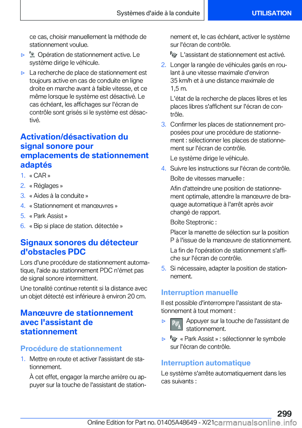 BMW 3 SERIES 2022  Notices Demploi (in French) �c�e��c�a�s�,��c�h�o�i�s�i�r��m�a�n�u�e�l�l�e�m�e�n�t��l�a��m�é�t�h�o�d�e��d�e�s�t�a�t�i�o�n�n�e�m�e�n�t��v�o�u�l�u�e�.'x���O�p�é�r�a�t�i�o�n��d�e��s�t�a�t�i�o�n�n�e�m�e�n�t��a�c�t�i